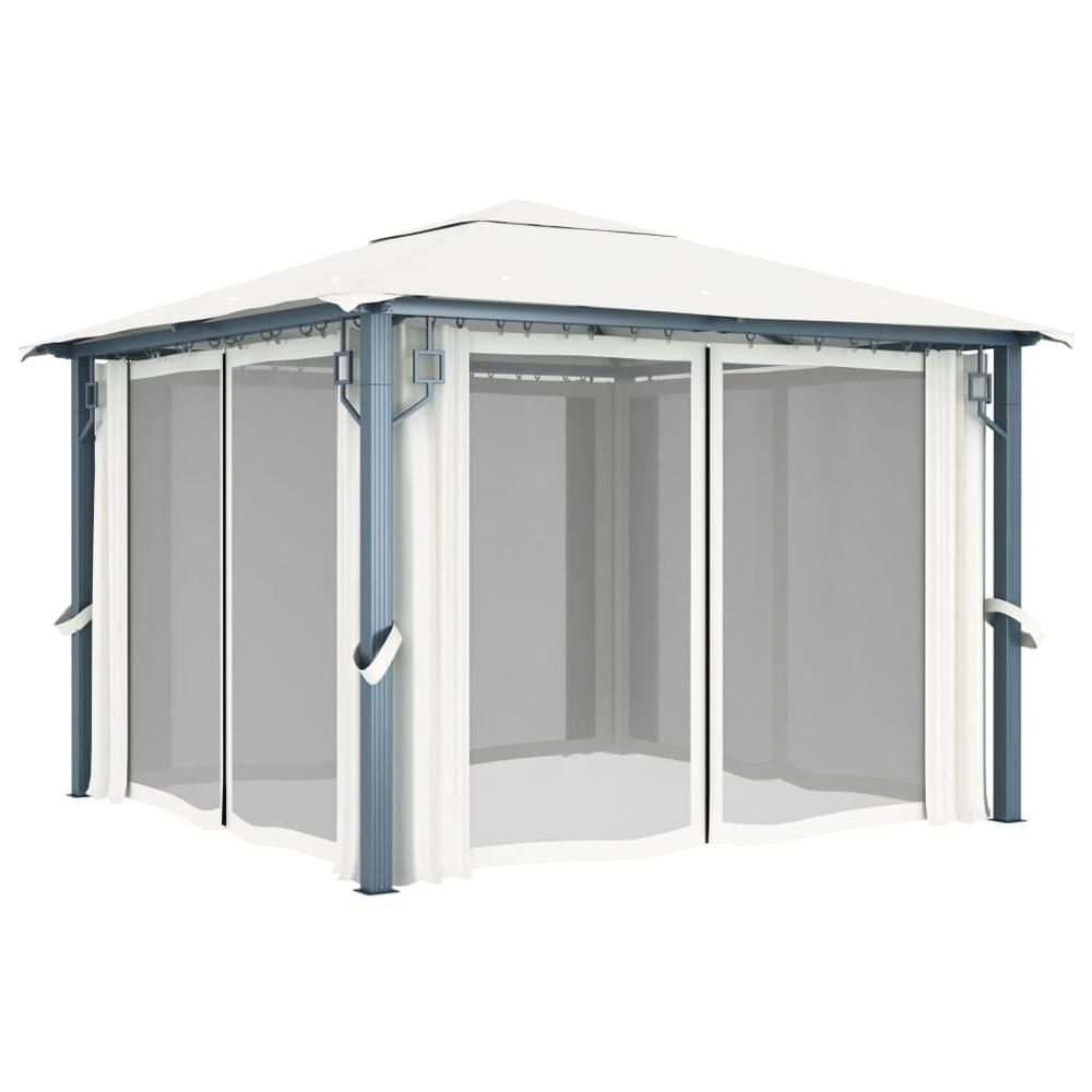 Gazebo with Curtain 118.1"x118.1" Cream Aluminum