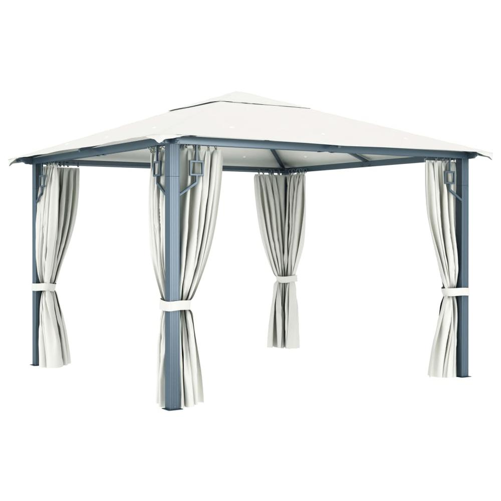 Gazebo with Curtain 118.1"x118.1" Cream Aluminum