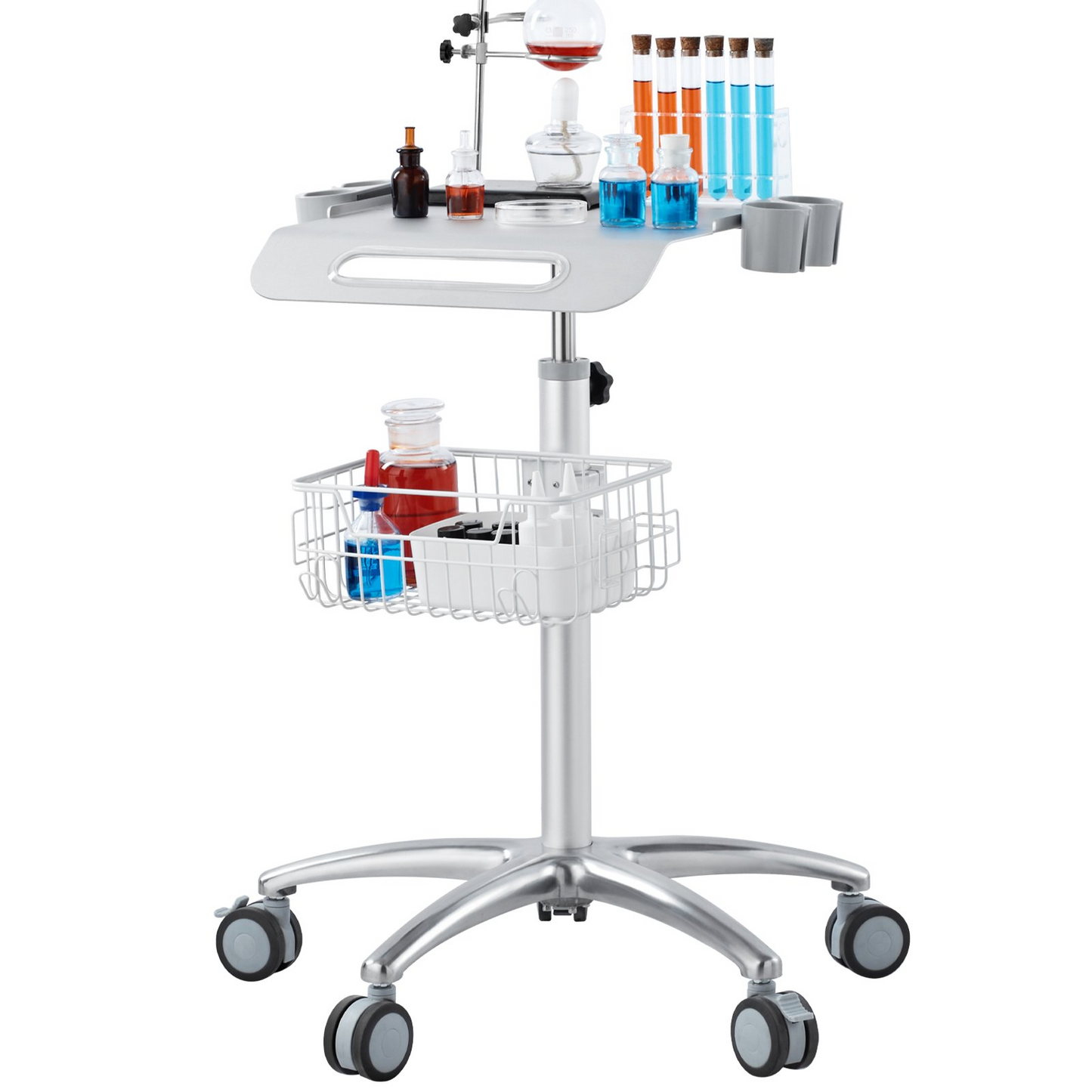 VEVOR Medical Cart, Salon Cart with Wheels, Mobile Trolley Cart 26.77"-42.91" Height Adjustable, Metal Salon Stations for Hair Stylist, Rolling Desktop Lab Cart for Clinic, Beauty and Salon