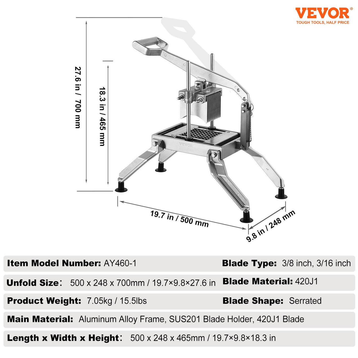 VEVOR Commercial Vegetable Slicer, 3/8" and 3/16" Tomato Slicer, Stainless Steel and Aluminum Alloy Vegetable Cutter Slicer, Manual Tomato Slicer with Non-slip Feet, for Tomatoes, Potatoes, Onions