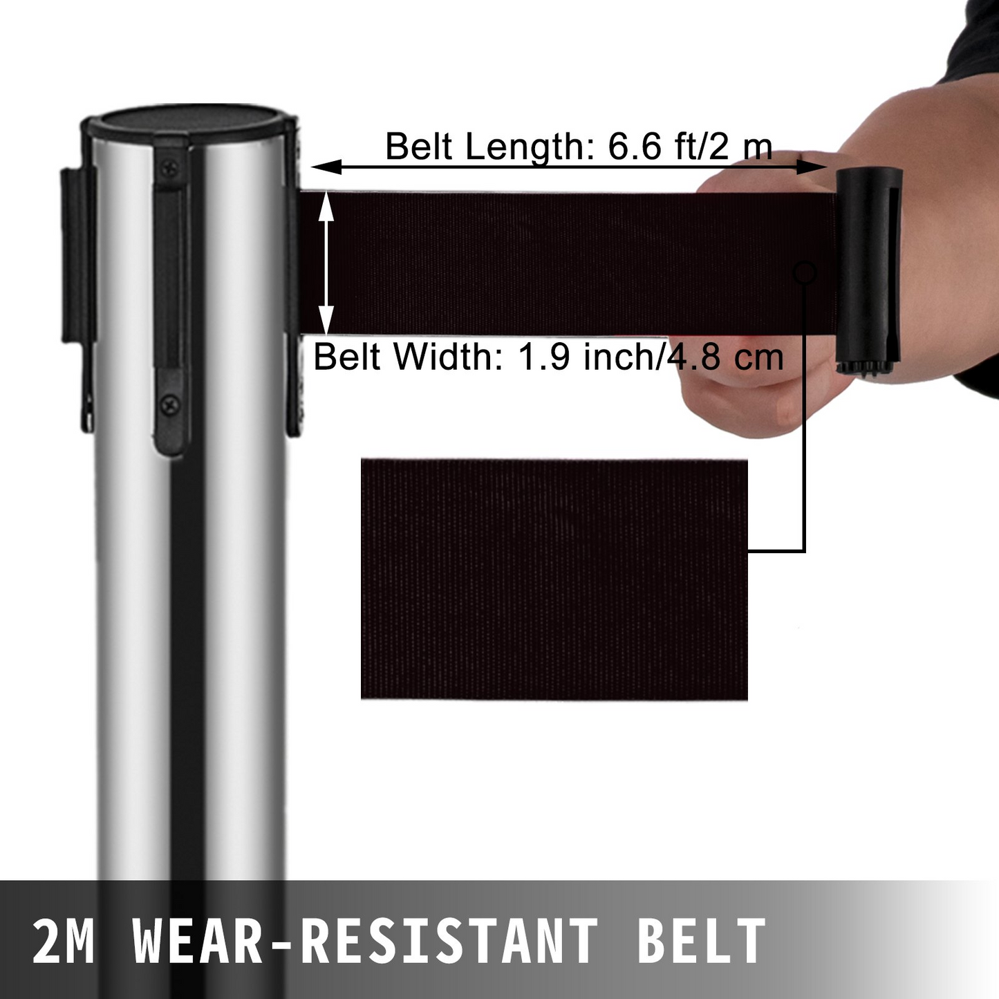 VEVOR Crowd Control Stanchion, 6-Pack Crowd Control Barrier, Carbon Steel Baking Painted Stanchion Queue Post with 6.6FT Retractable Belt & Fillable Base, Belt Barrier Line Divider, Easy Assembly