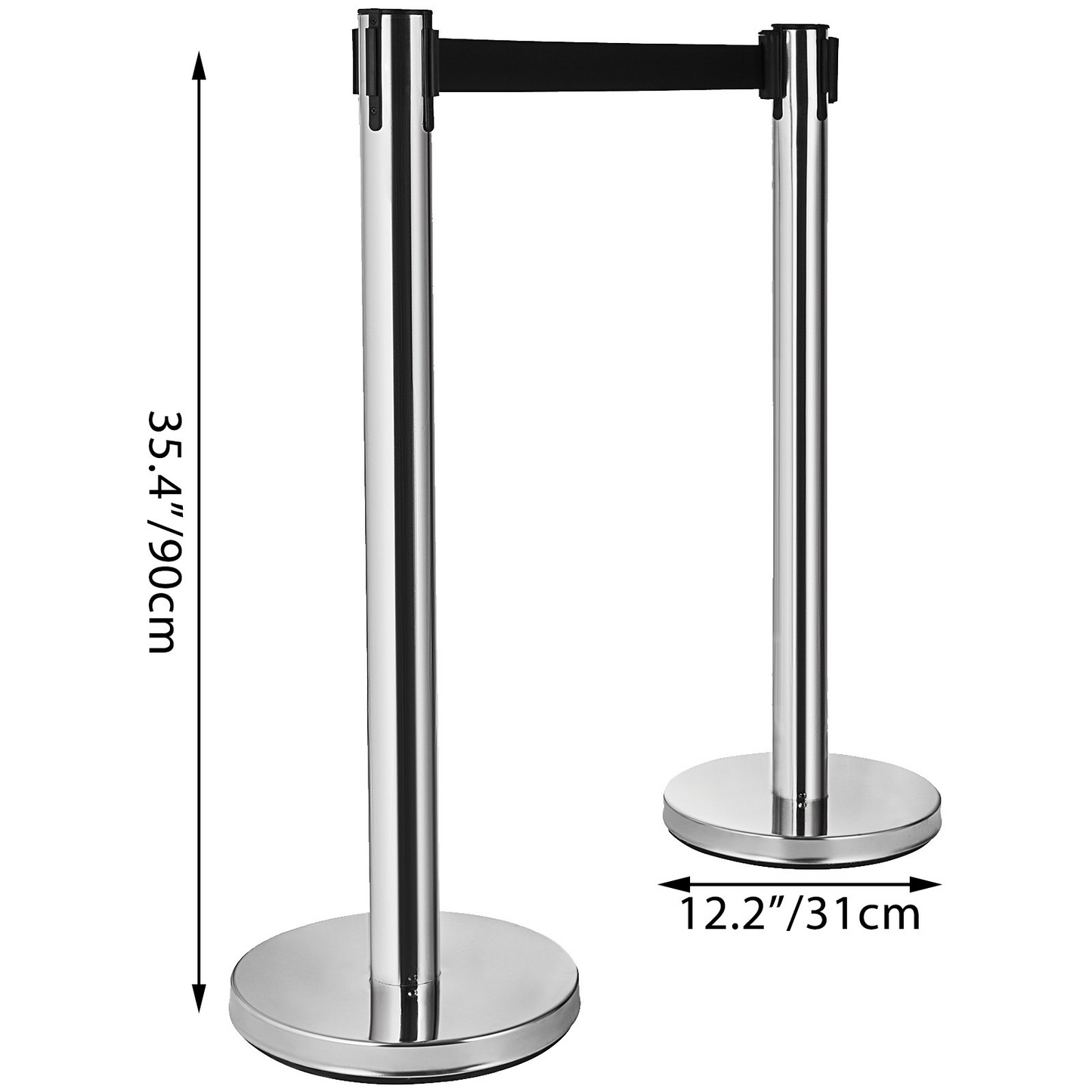 VEVOR Crowd Control Stanchion, 6-Pack Crowd Control Barrier, Carbon Steel Baking Painted Stanchion Queue Post with 6.6FT Retractable Belt & Fillable Base, Belt Barrier Line Divider, Easy Assembly