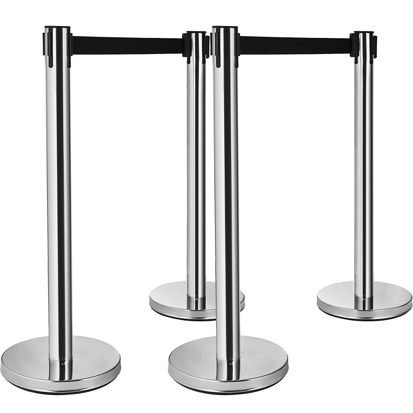 VEVOR Crowd Control Stanchion, 6-Pack Crowd Control Barrier, Carbon Steel Baking Painted Stanchion Queue Post with 6.6FT Retractable Belt & Fillable Base, Belt Barrier Line Divider, Easy Assembly