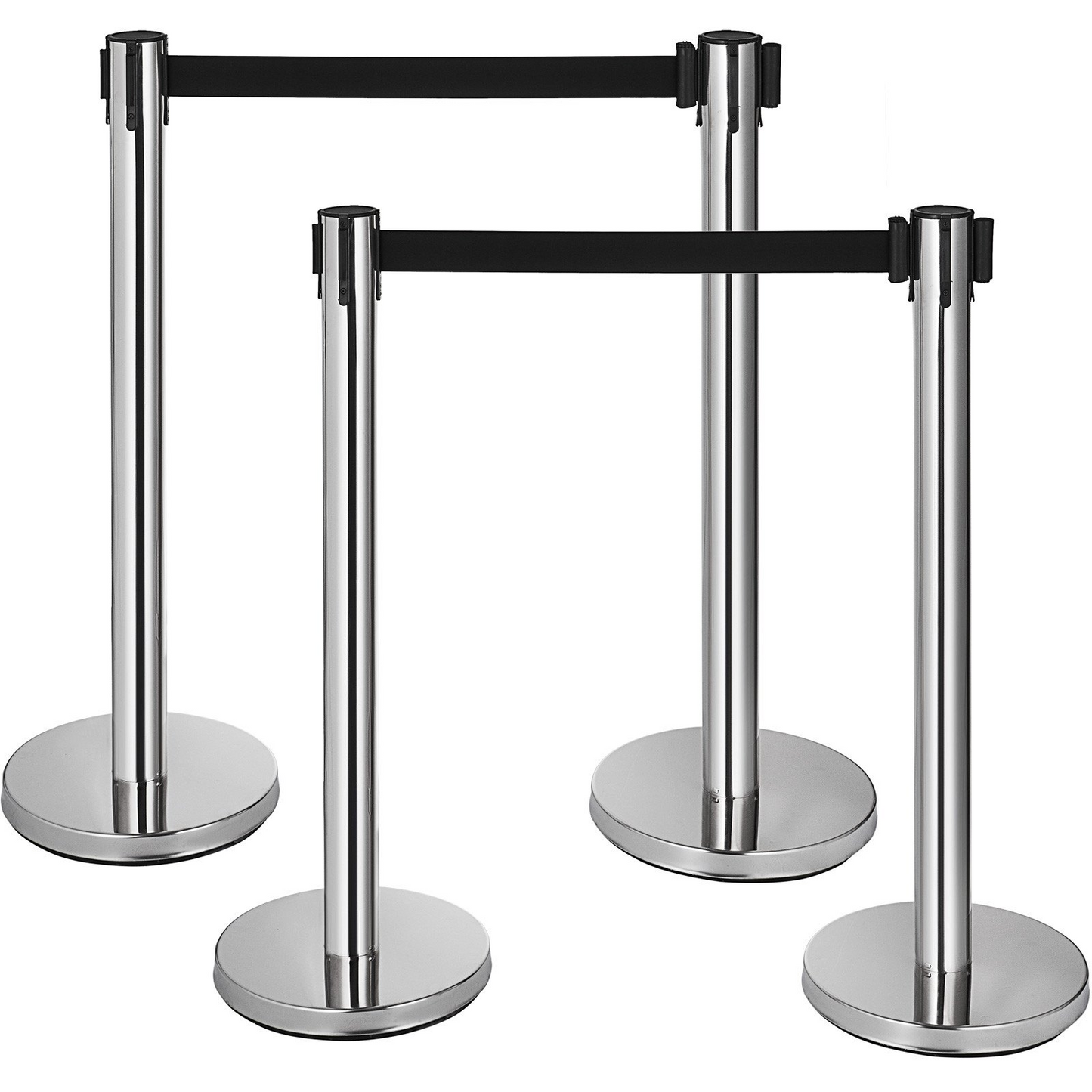 VEVOR Crowd Control Stanchion, 6-Pack Crowd Control Barrier, Carbon Steel Baking Painted Stanchion Queue Post with 6.6FT Retractable Belt & Fillable Base, Belt Barrier Line Divider, Easy Assembly