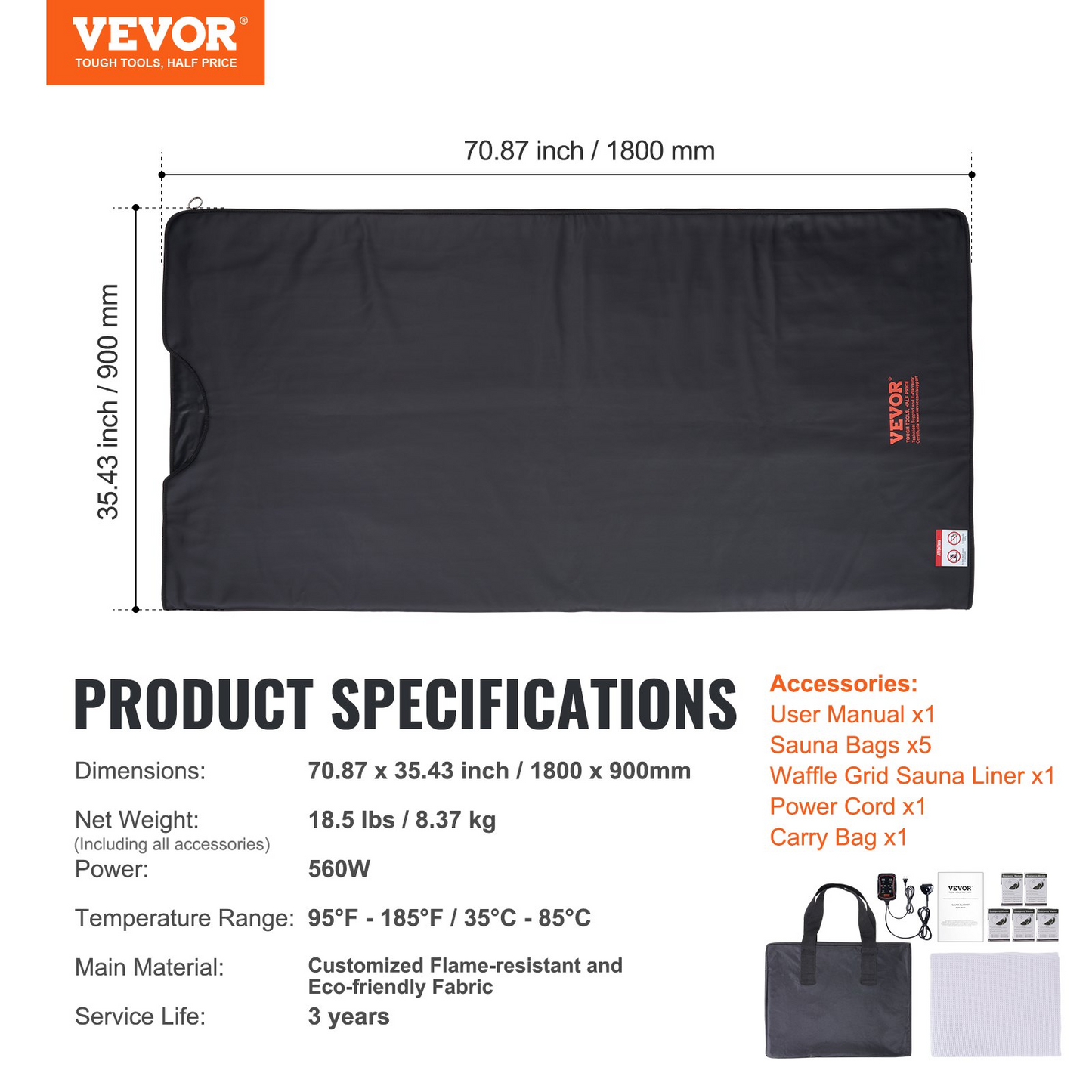 VEVOR Sauna Blanket for Detoxification, Portable Far Infrared Sauna for Home Relaxation, 1-6 Level Adjustable Temprature Rannge 95-185℉, 1-60 Minutes Timer, Far Infrared Carbon Heating Sauna Bag