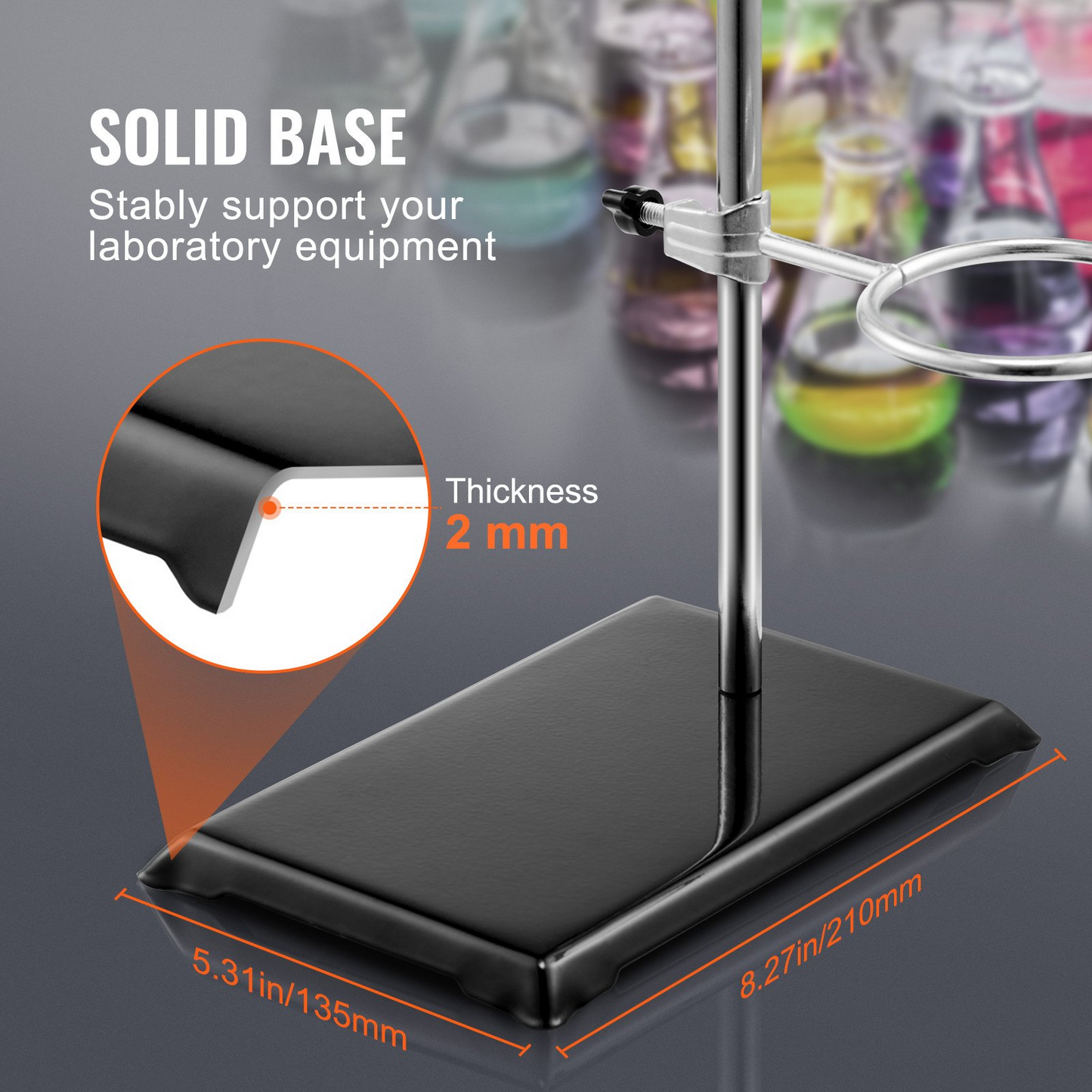 VEVOR Lab Stand Support, Laboratory Retort Support Stand 2 Sets, Steel Lab Stand 23.6" Rod and 8.3" x 5.5" Cast Iron Base, Includes Flask Clamps, Burette Clamps and Cross Clamps