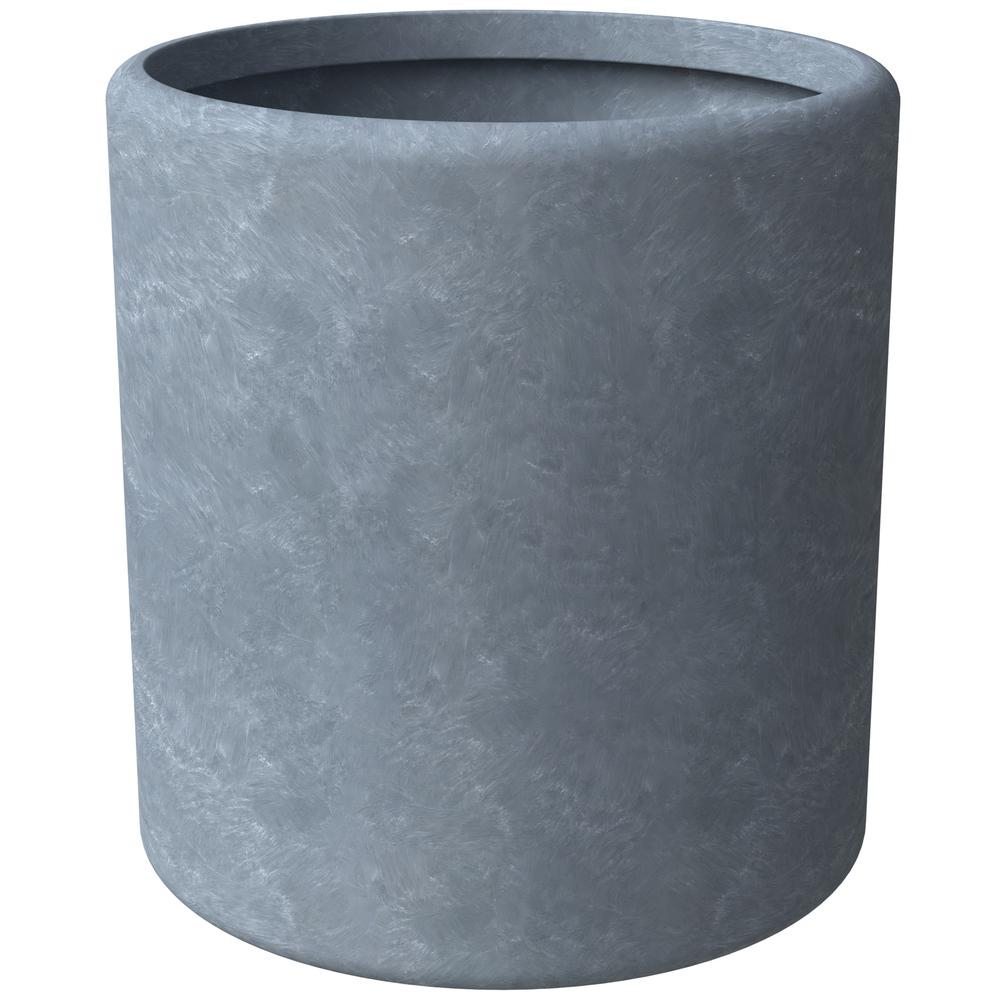 Poly Stone cylindrical Shape Planter in Aged Concrete 24" Dia, 26" High