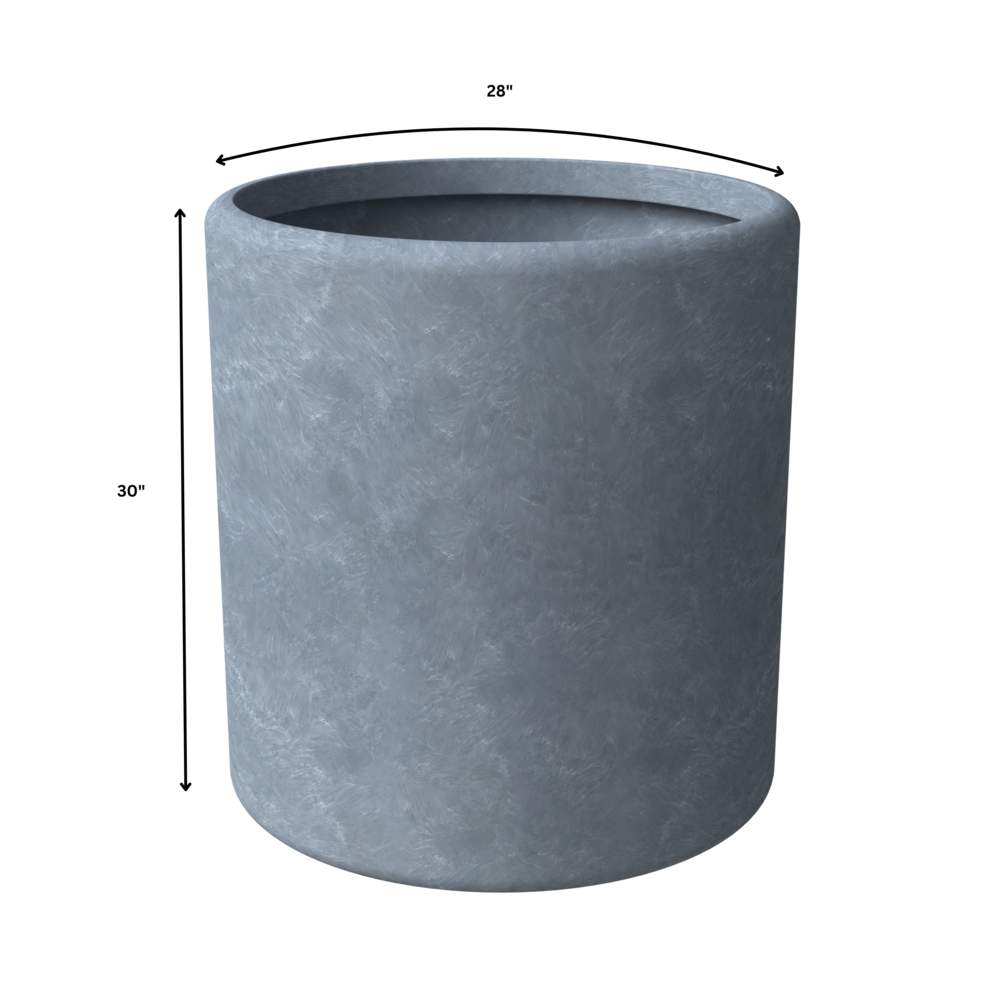 Poly Stone cylindrical Shape Planter in Aged Concrete 28" Dia, 30" High