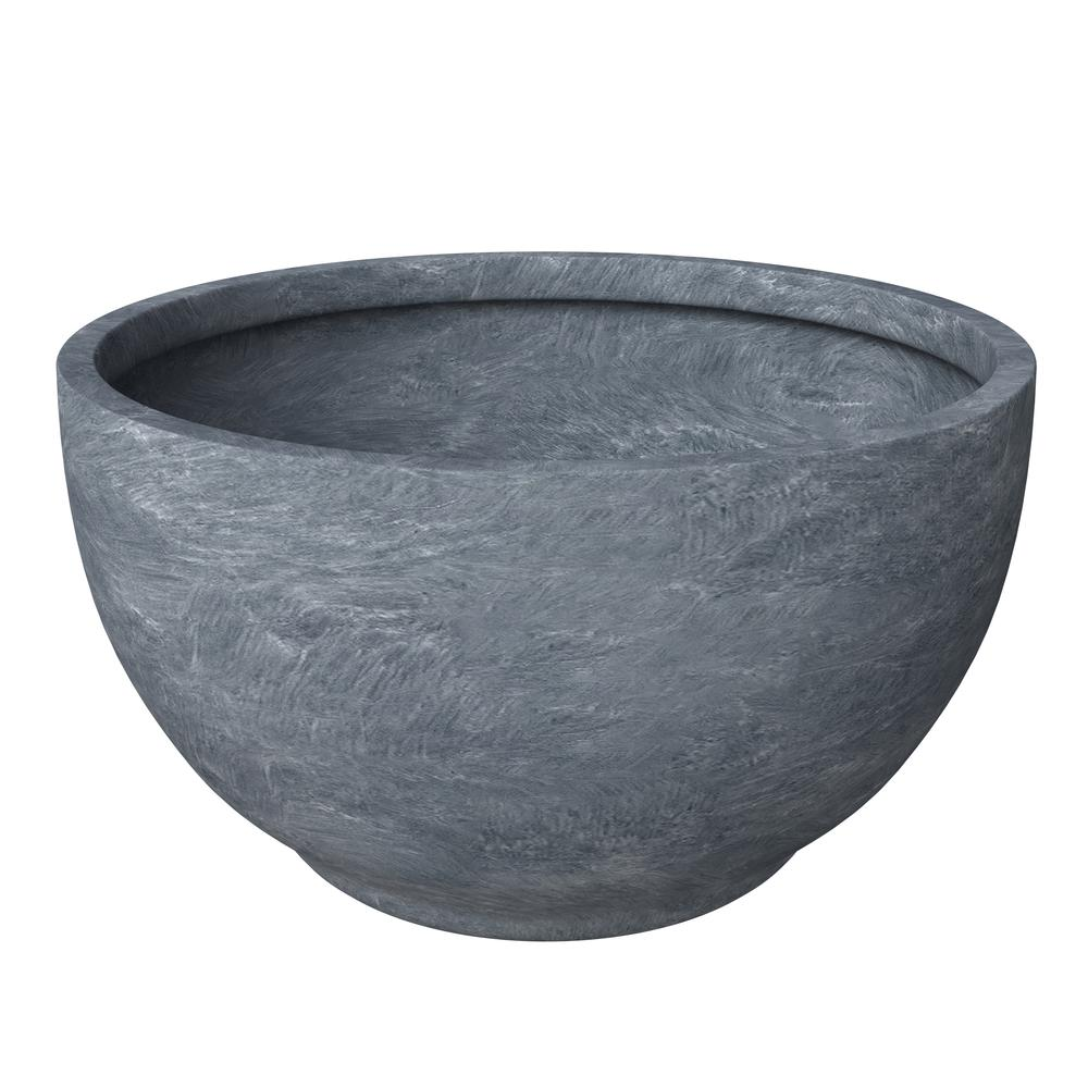 Grove Series Hemisphere Poly Clay Planter in Aged Concrete 12.4 Dia, 7.1 High