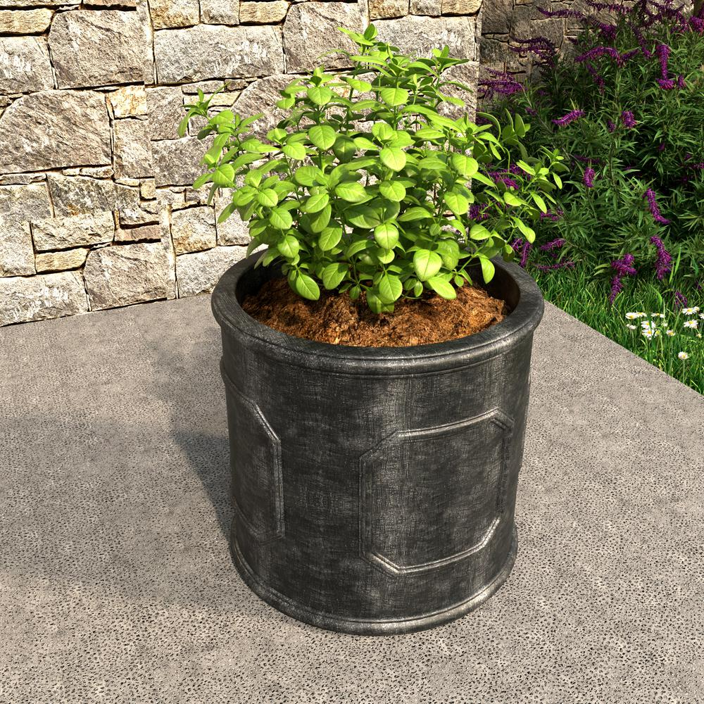 Meadow Series Fiber Stone Planter in Black 21.7" Dia, 21.7" HIgh