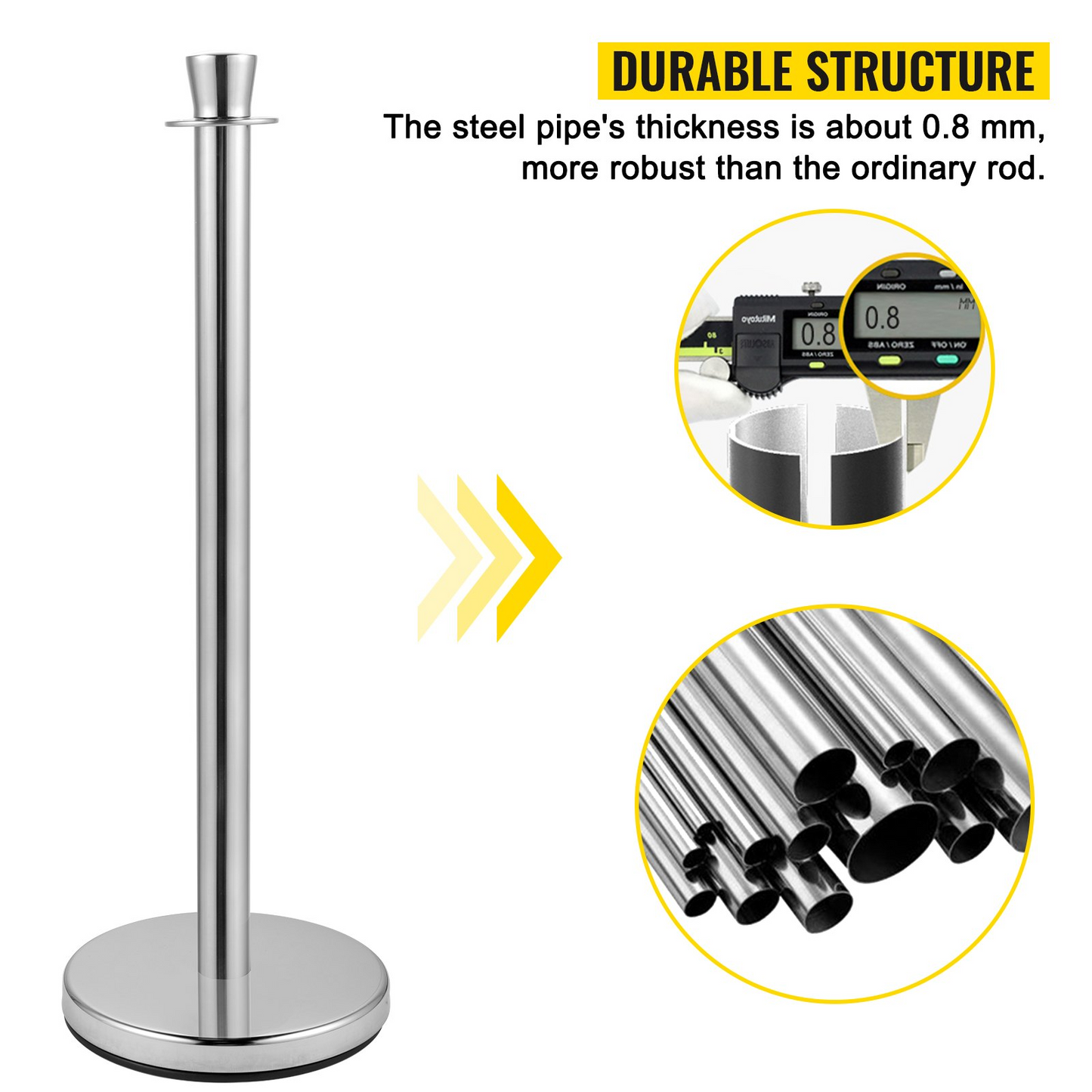 VEVOR Crowd Control Stanchion, Set of 2 Pieces Stanchion Set, Stanchion Set with 5 ft/1.5 m Black Velvet Rope, Silver Crowd Control Barrier w/Sturdy Concrete and Metal Base - Easy Connect Assembly