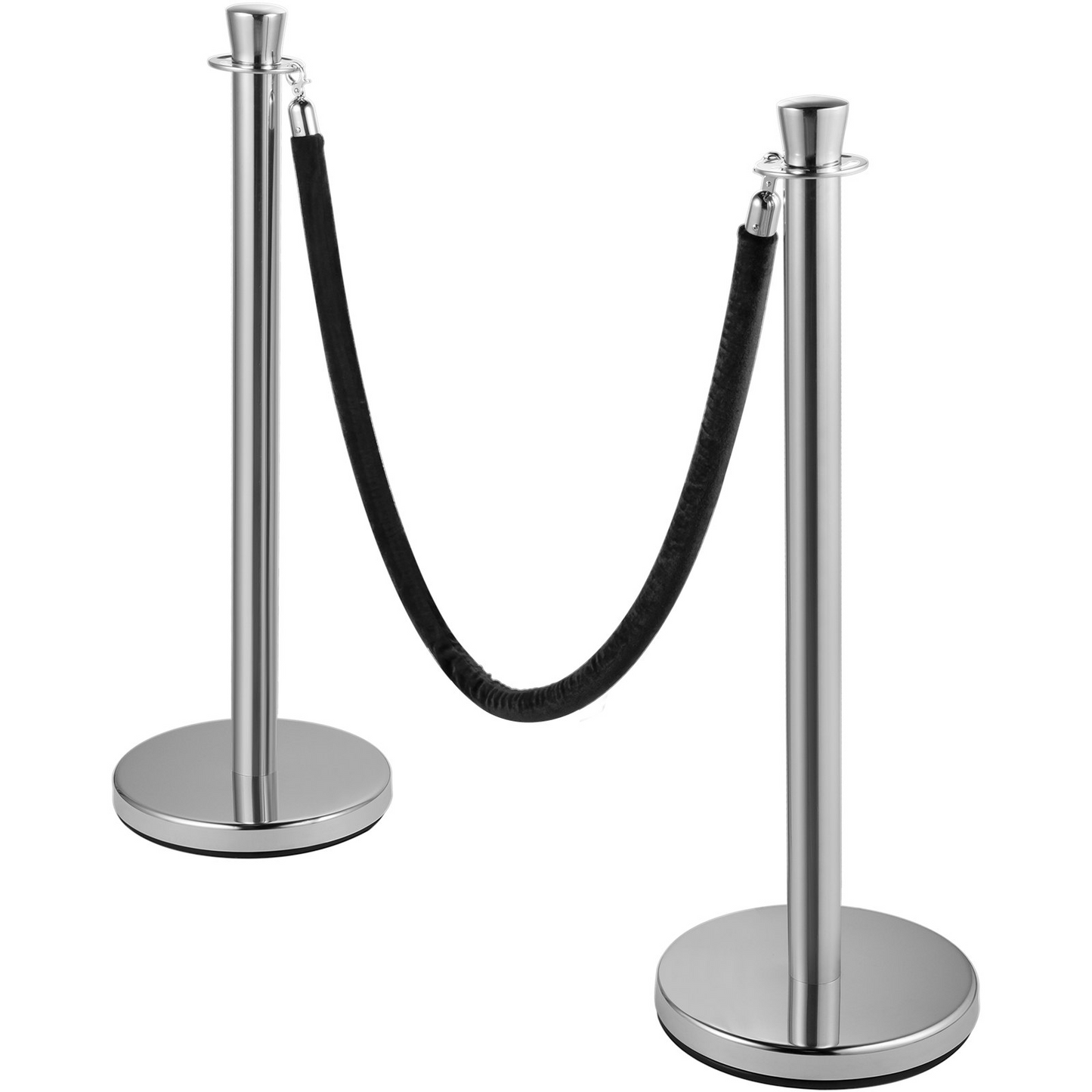 VEVOR Crowd Control Stanchion, Set of 2 Pieces Stanchion Set, Stanchion Set with 5 ft/1.5 m Black Velvet Rope, Silver Crowd Control Barrier w/Sturdy Concrete and Metal Base - Easy Connect Assembly