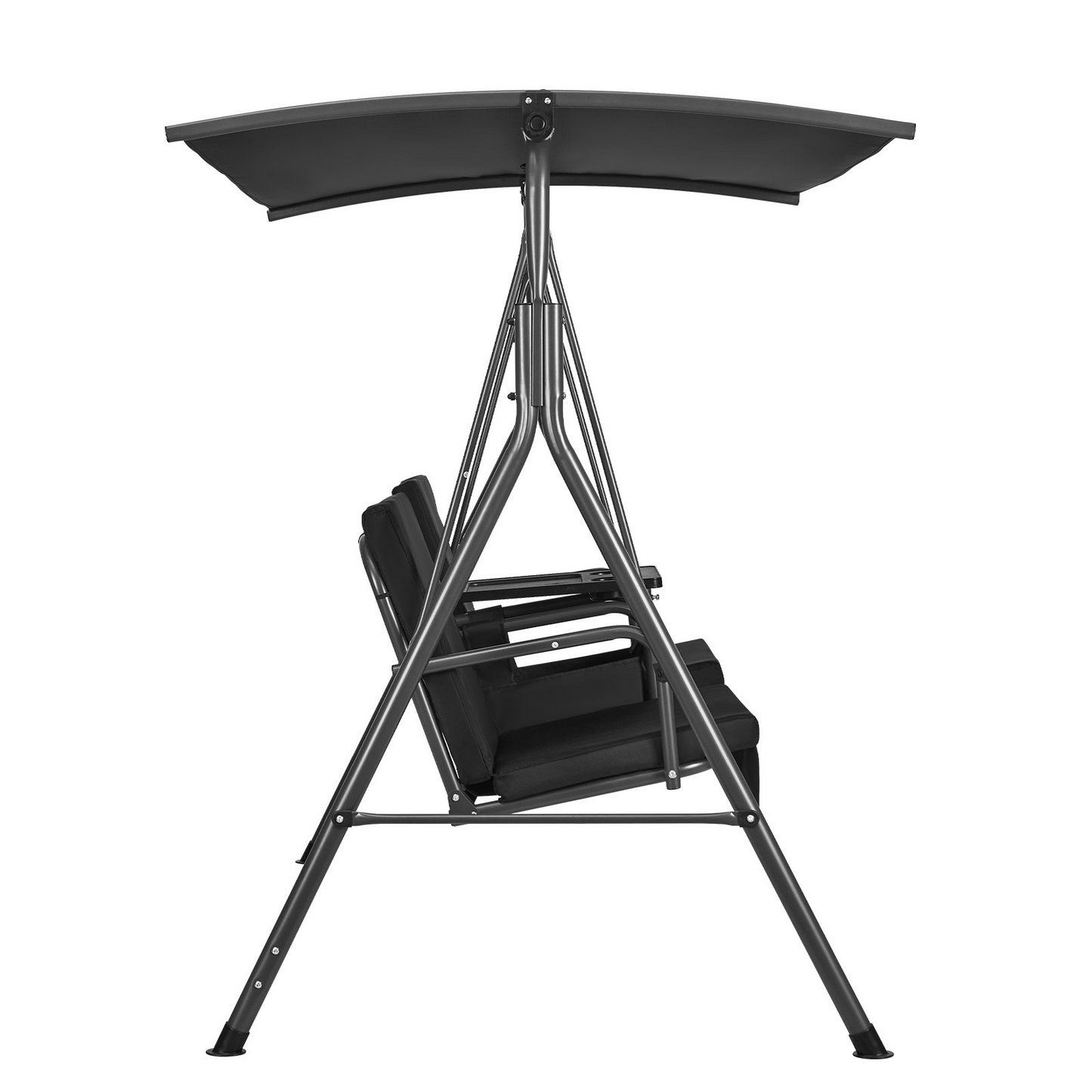 VEVOR 2-Seat Patio Swing Chair, Outdoor Patio Swing with Adjustable Canopy, Porch Swing with Storage Bag and Rotating Tray, Oxford Fabric and Alloy Steel Frame, for Balcony, Backyard, Poolside, Black