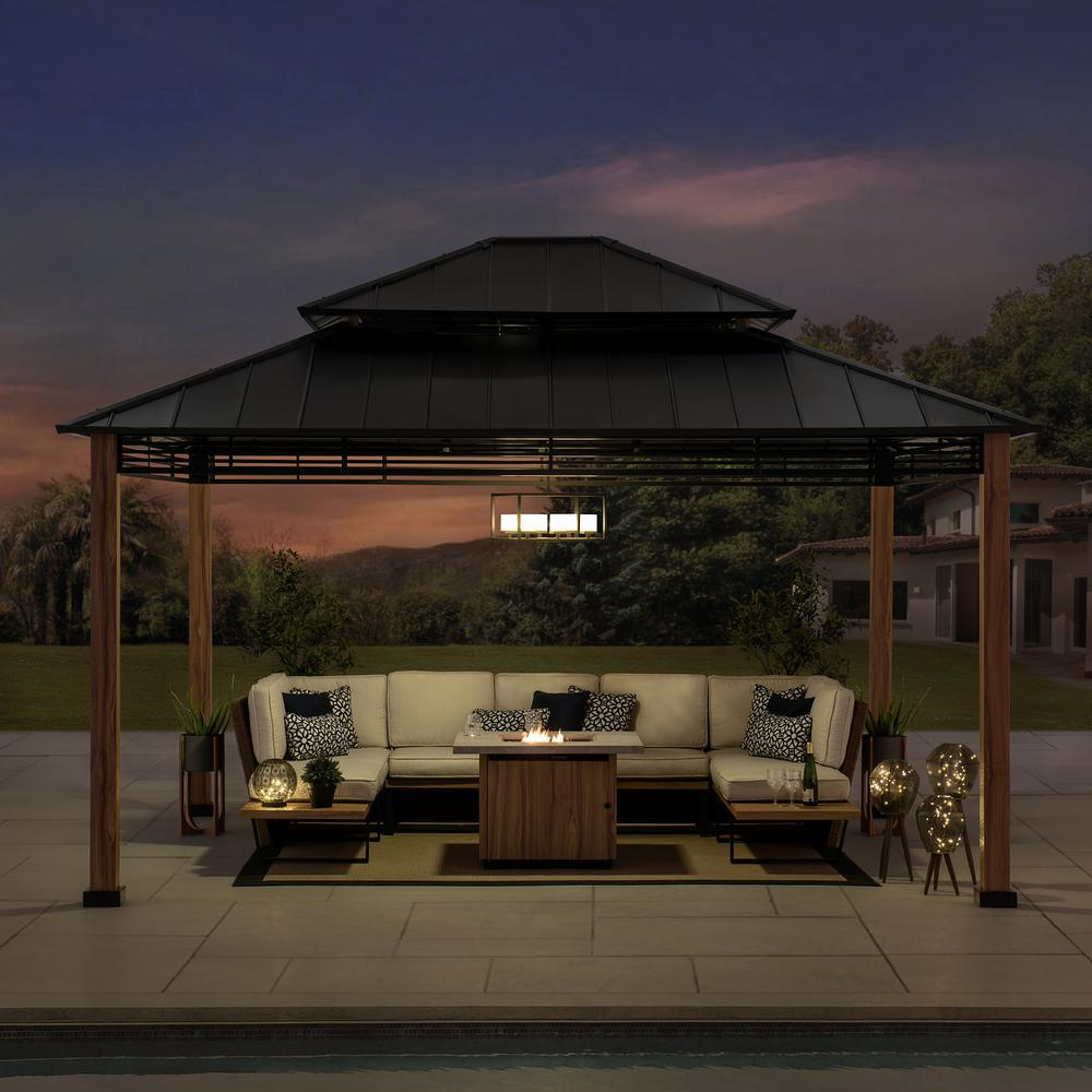 Roberts Outdoor Patio Steel Frame Hardtop Gazebo with 2-Tier  Steel Roof