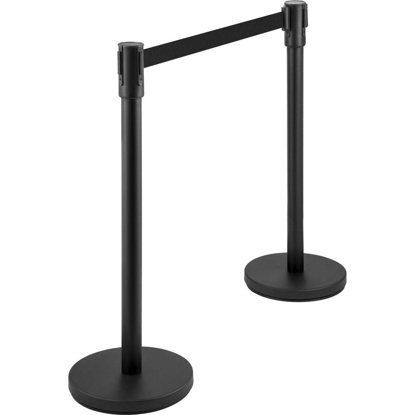 VEVOR Crowd Control Stanchion, Set of 8 Pieces Stanchion Set, Stanchion Set with 6.6 ft/2 m Black Retractable Belt, Black Crowd Control Barrier w/ Concrete and Metal Base – Easy Connect Assembly