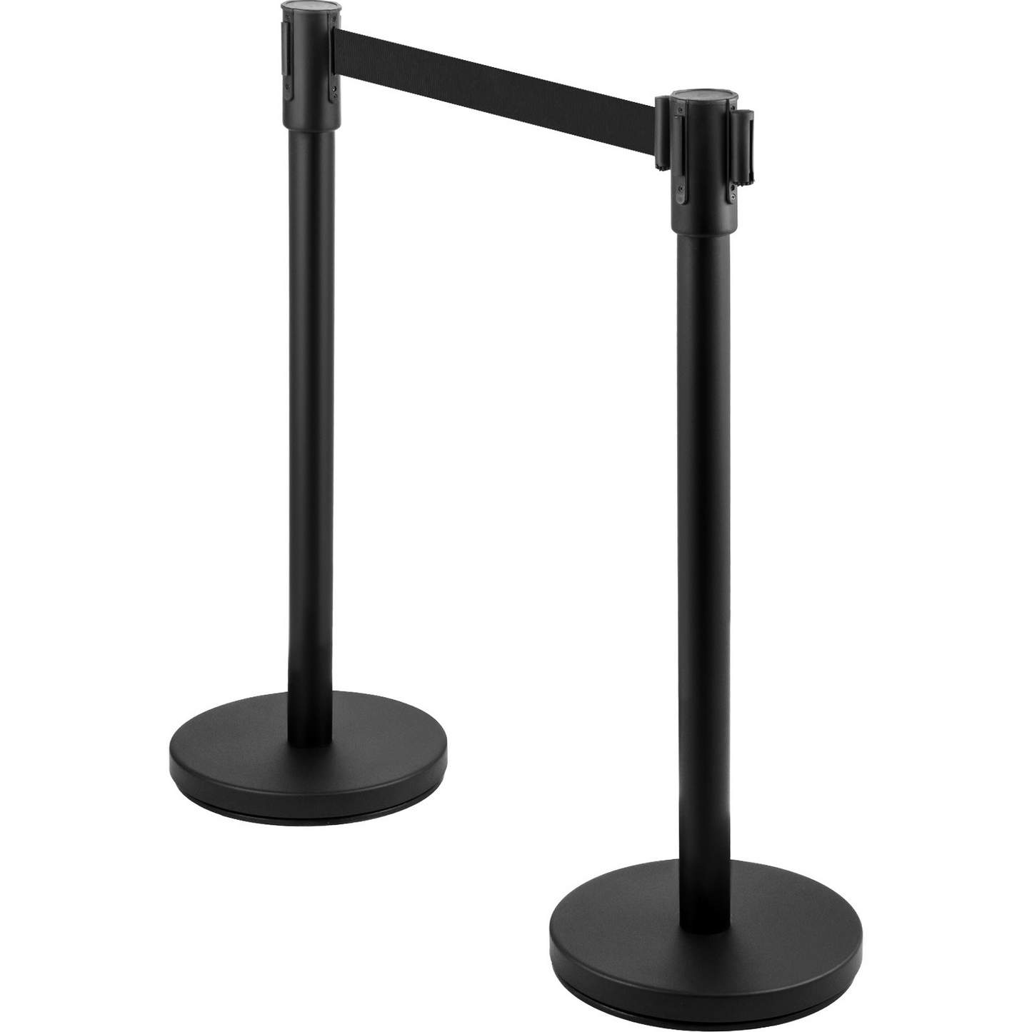 VEVOR Crowd Control Stanchion, Set of 8 Pieces Stanchion Set, Stanchion Set with 6.6 ft/2 m Black Retractable Belt, Black Crowd Control Barrier w/ Concrete and Metal Base – Easy Connect Assembly