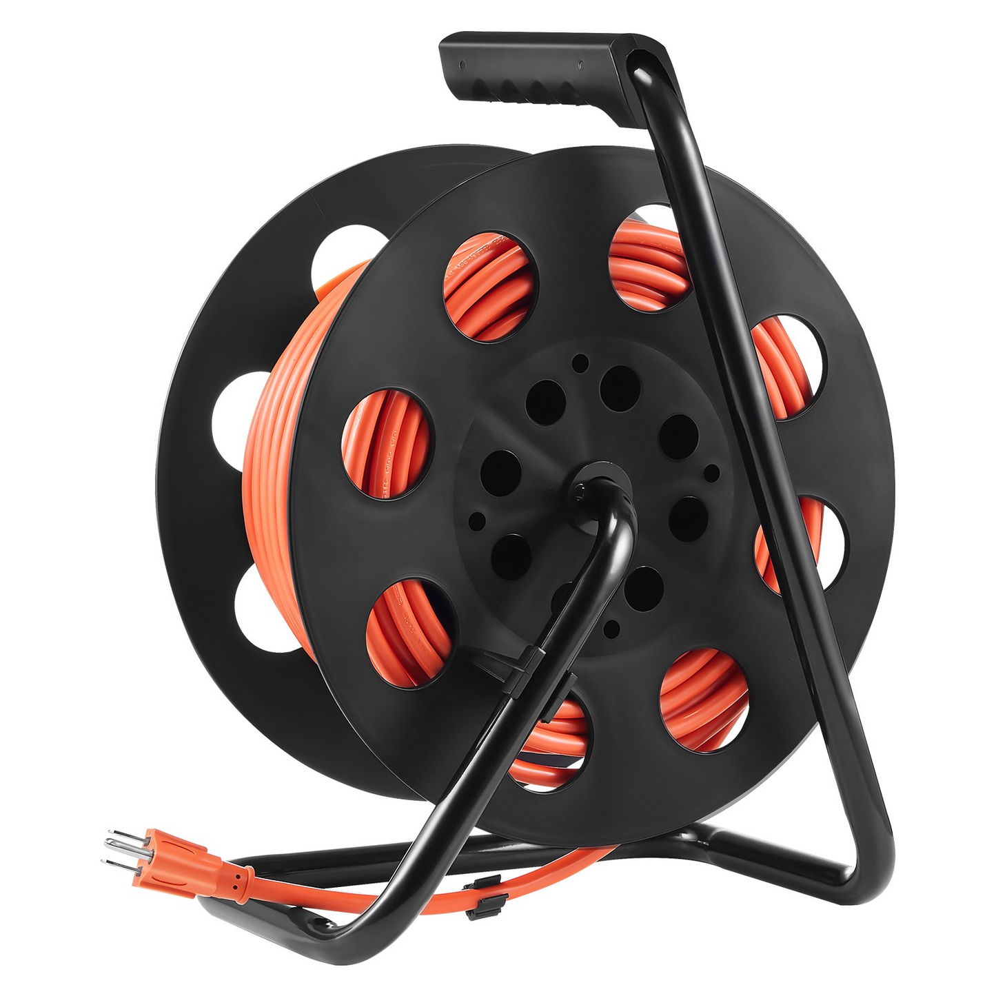 VEVOR Extension Cord Reel, 100FT, with 4 Outlets and Dust Cover, Heavy Duty 14AWG SJTOW Power Cord, Manual Cord Reel with Portable Handle Circuit Breaker, for Toolshed Garage, Tested to UL Standards