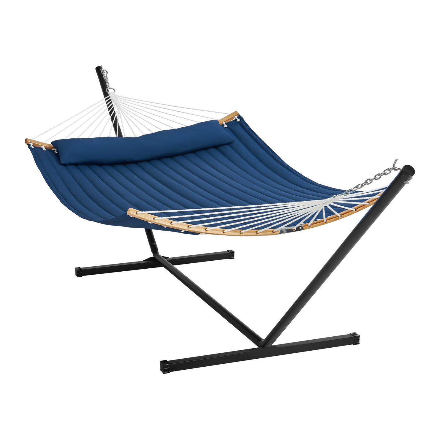 VEVOR Two Person Hammock with Stand Included, Double Hammock with Curved Spreader Bar and Detachable Pillow and Portable Carrying Bag, Perfect for Outdoor Freestanding Hammock, 480lb Capacity