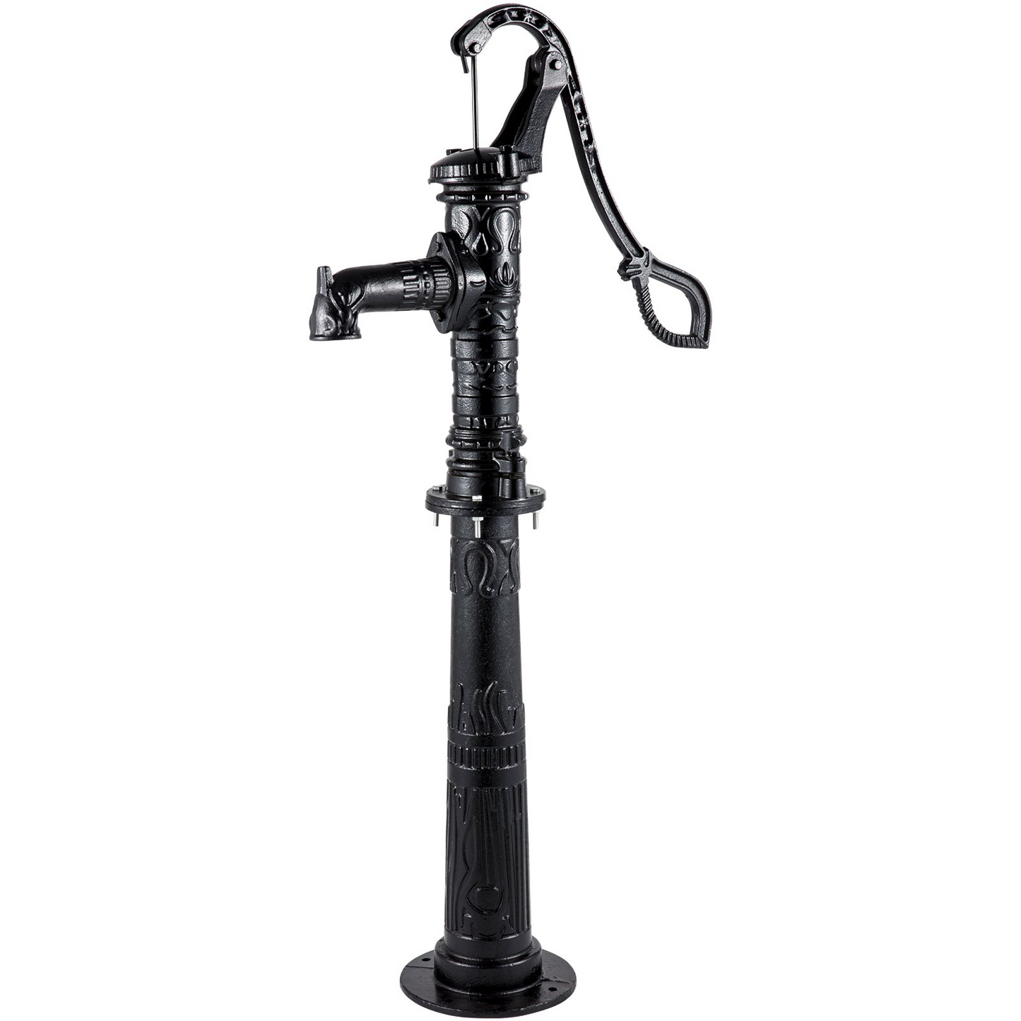 VEVOR Hand Water Pump w/ Stand 15.7 x 9.4 x 53.1 inch Pitcher Pump & 26 inch Pump Stand w/ Pre-set 1/2" Holes for Easy Installation Rustic Cast Iron Well Pump for Yard Garden Farm Irrigation Black