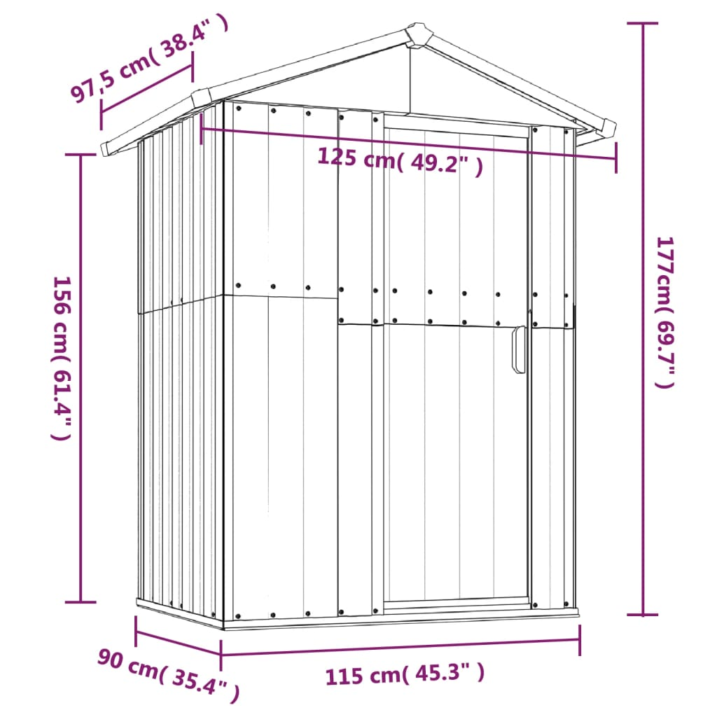 vidaXL Garden Shed Anthracite 49.6"x38.4"x69.7" Galvanized Steel