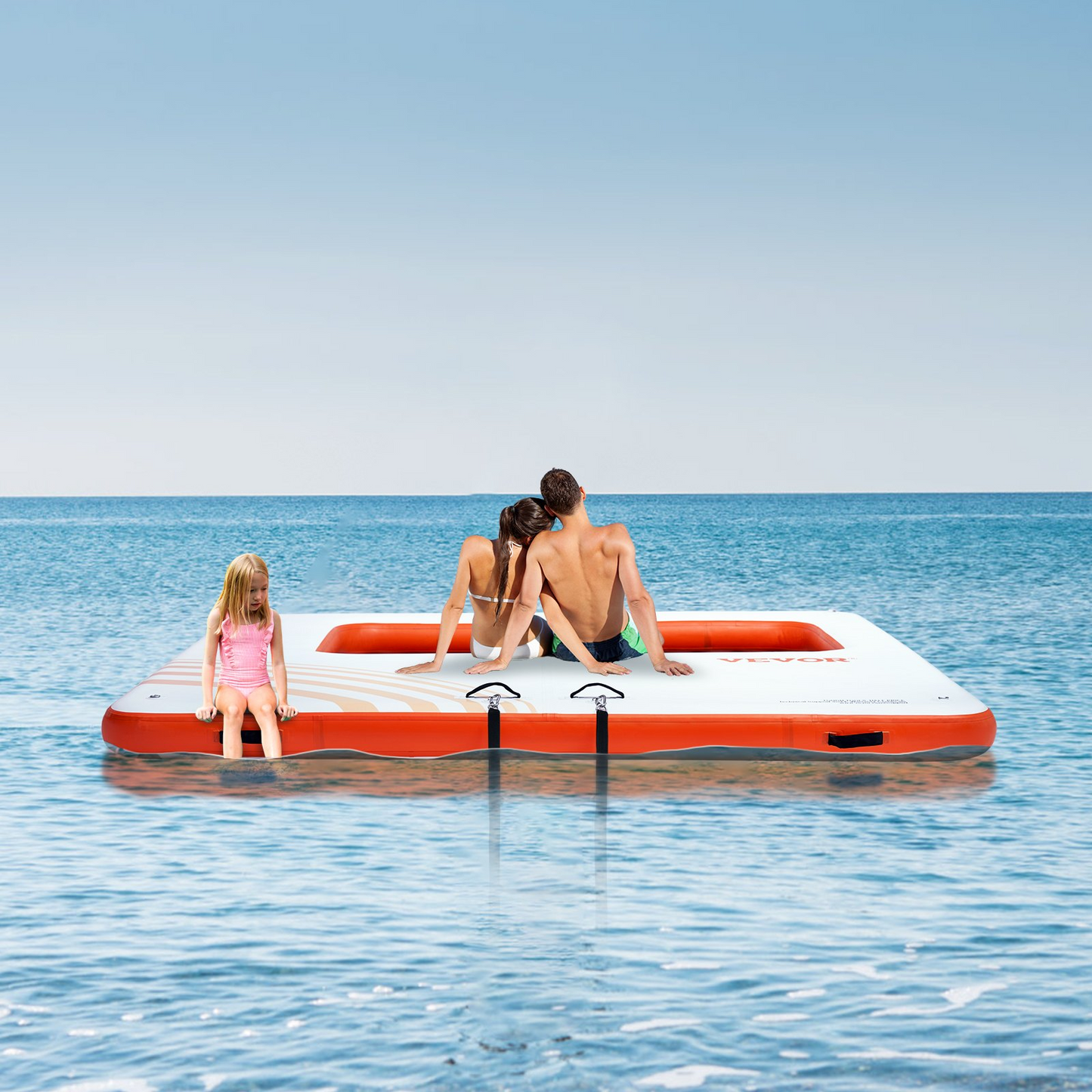 VEVOR Inflatable Floating Dock, 10x10FT Inflatable Dock Platform with 4*7FT Trampoline Mesh Pool, Non-Slip Floating Platform Water Mat with Portable Bag & Detachable Ladder for Pool Beach Relaxation