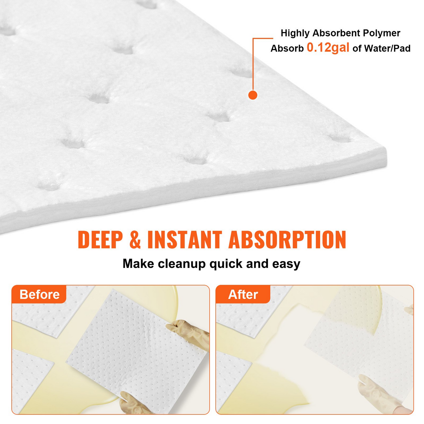 VEVOR Spill Absorbent Pads, Oil Absorbing Mat Absorbs up 20 Gal, 15" L x20" W Polypropylene Absorbent Pad for Oil Only, Oil Spill Mats Pack of 100