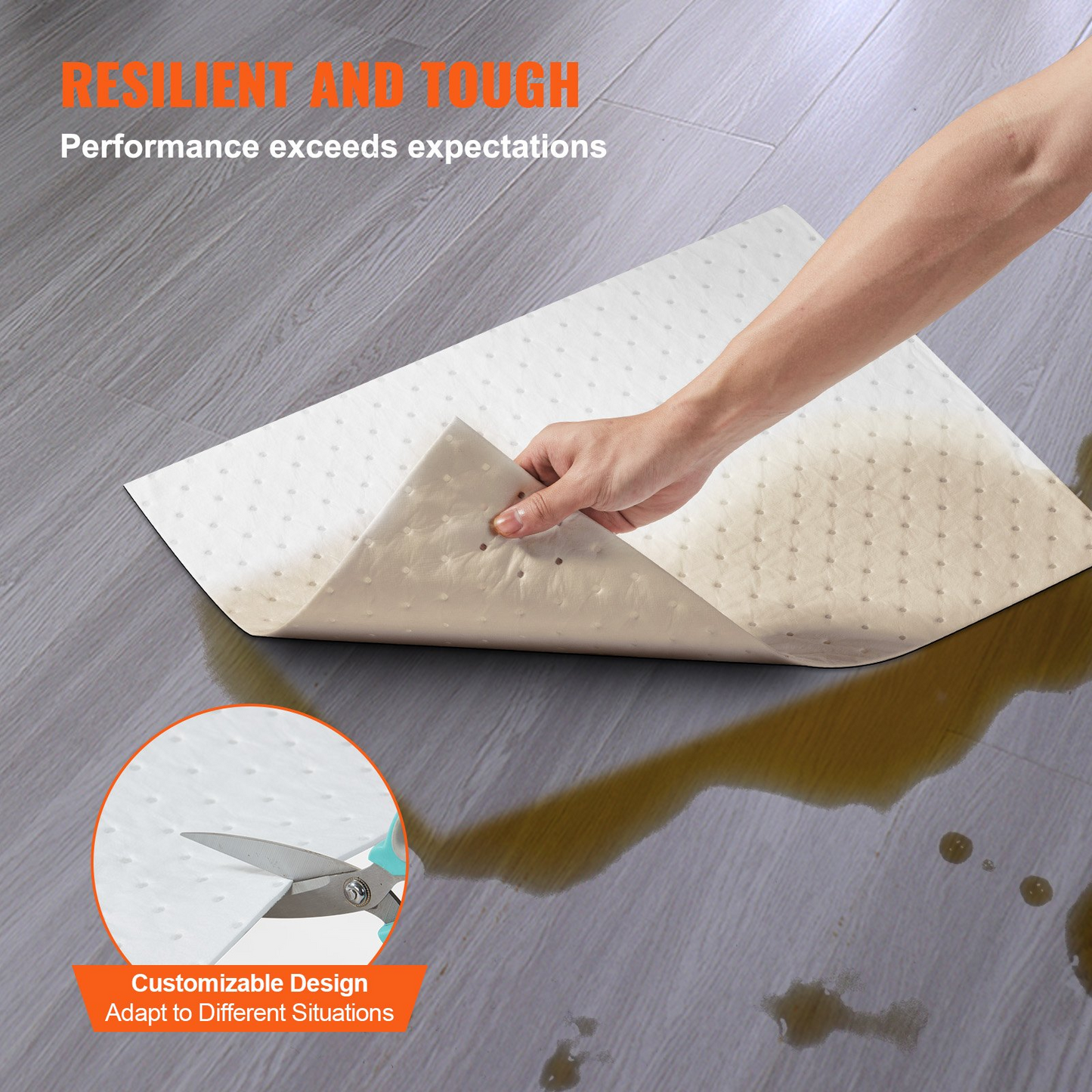 VEVOR Spill Absorbent Pads, Oil Absorbing Mat Absorbs up 20 Gal, 15" L x20" W Polypropylene Absorbent Pad for Oil Only, Oil Spill Mats Pack of 100