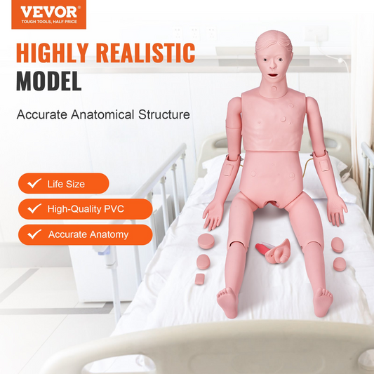 VEVOR Nursing Training Manikin, Male Life Size Demonstration Human Manikin for Nursing Training, Multifunctional Education Teaching Model Supplies, PVC Anatomical Mannequin Body Care Simulator Model