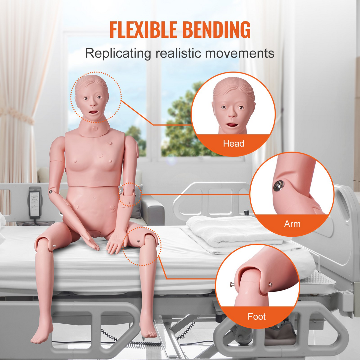 VEVOR Nursing Training Manikin, Female Life Size Demonstration Human Manikin for Nursing Training, Multifunctional Education Teaching Model Supplies, PVC Anatomical Mannequin Body Care Simulator Model