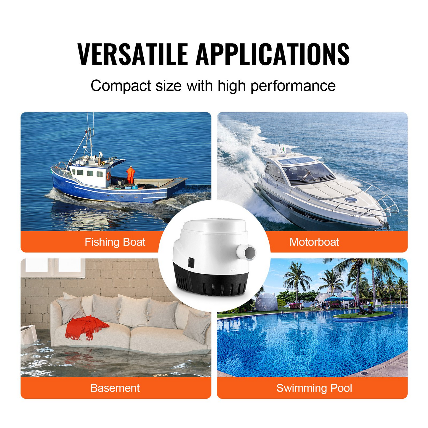 VEVOR Bilge Pump, 750GPH 12V Automatic Submersible Boat Bilge Water Pump with Float Switch, 0.7" Outlet Diameter, Small Boat Bilge Pump, Marine Electric Bilge Pump for Boats, Ponds, Pools, Basements