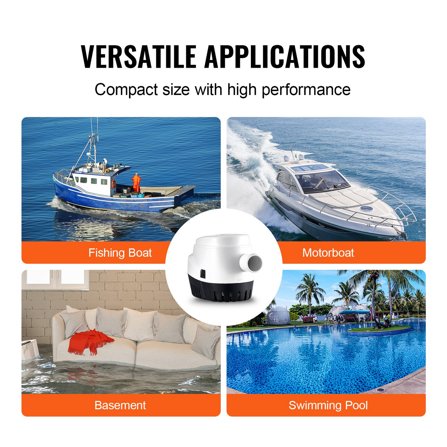 VEVOR Bilge Pump, 1100GPH 12V Automatic Submersible Boat Bilge Water Pump with Float Switch, 1.1" Outlet Diameter, Small Boat Bilge Pump, Marine Electric Bilge Pump for Boats, Ponds, Pools, Basements