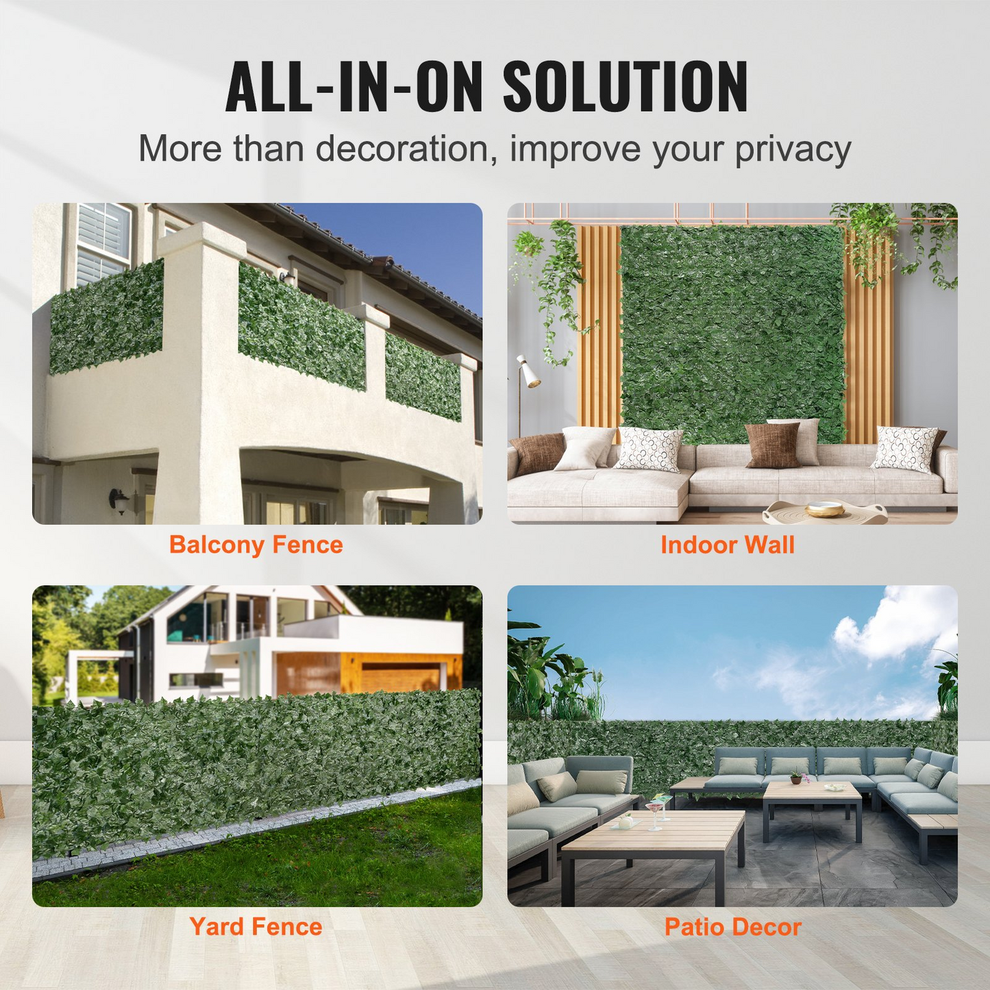 VEVOR Ivy Privacy Fence, 59 x 158in Artificial Green Wall Screen, Greenery Ivy Fence w/ Mesh Cloth Backing and Strengthened Joint, Faux Hedges Vine Leaf Decoration for Outdoor Garden, Yard, Balcony