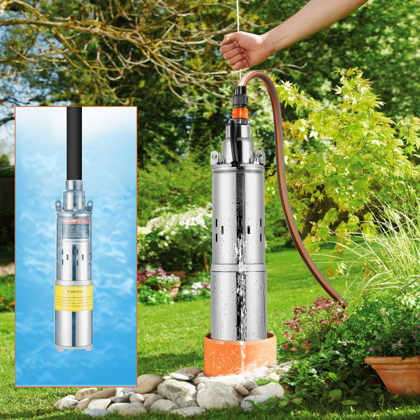 VEVOR Solar Water Pump, 48V DC 369W Submersible Deep Well Pump, Max Flow 8.4 GPM, Max Head 273 ft, Max Submersion 65.6 ft, Solar Powered Water Pump for Well, Farm Ranch Irrigation, Livestock Drinking