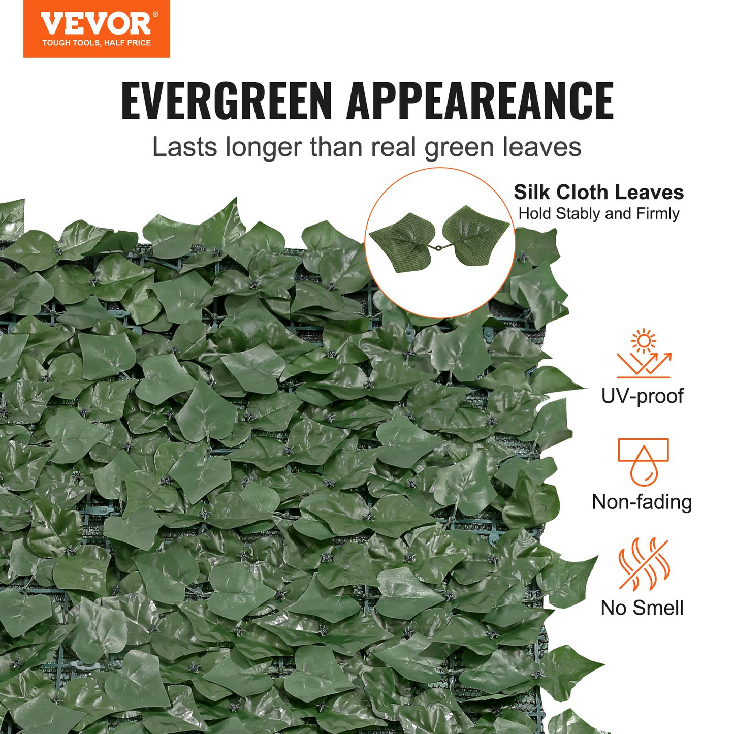 VEVOR Ivy Privacy Fence, 96 x 72 in Artificial Green Wall Screen, Greenery Ivy Fence with Mesh Cloth Backing and Strengthened Joint, Faux Hedges Vine Leaf Decoration for Outdoor Garden, Yard, Balcony