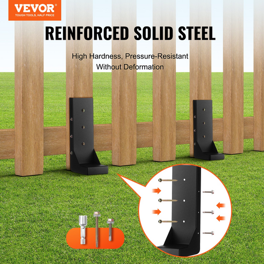 VEVOR Fence Post Anchor Repair Kit, 4 Pack Inner Diameter 3.5 x3.5 Inches Heavy Duty Steel Fence Post Support Stakes, Anchor Ground Spike for Repair Tilted, Broken Wood Fence Post, Enveloping