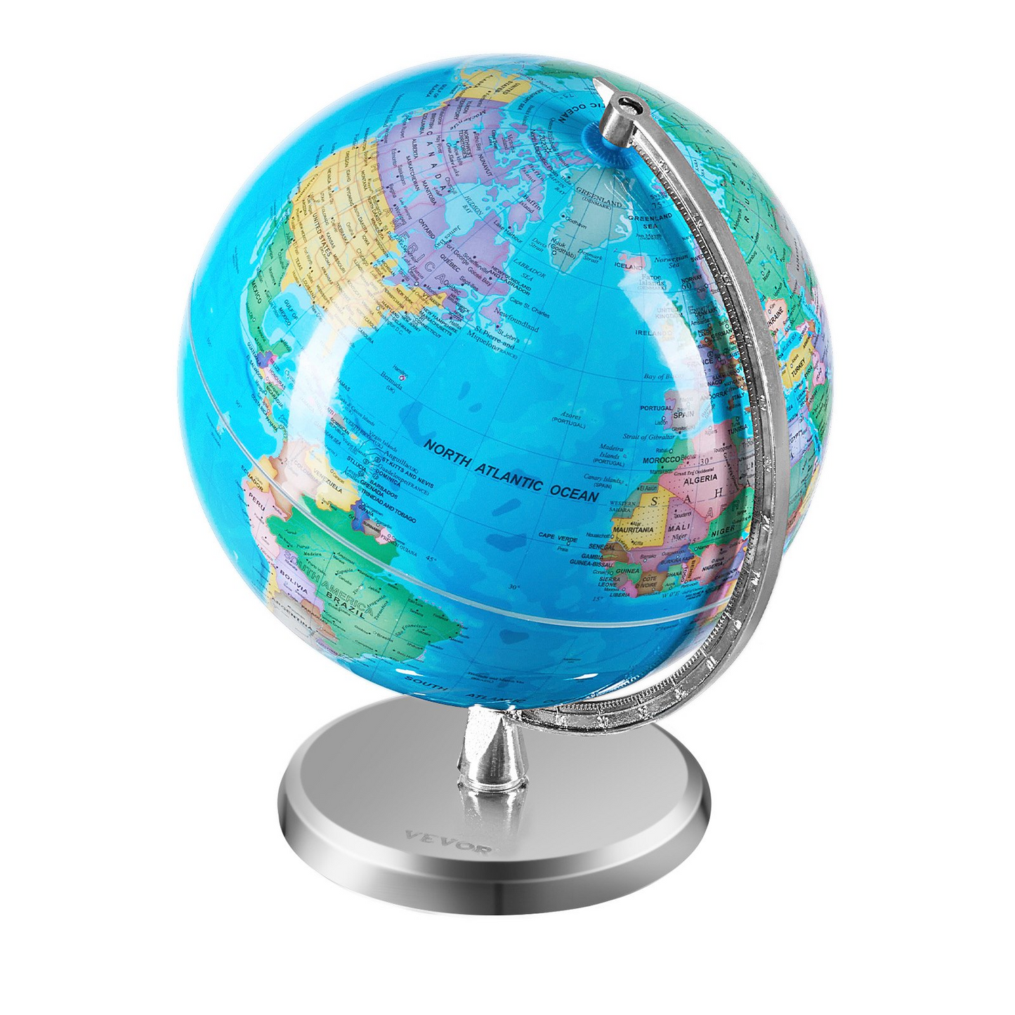 VEVOR Rotating World Globe with Stand, 8 in/203.2 mm, Educational Geographic Globe with Precise Time Zone ABS Material, 360° Spinning Globe for Kids Children Learning Classroom Geography Education