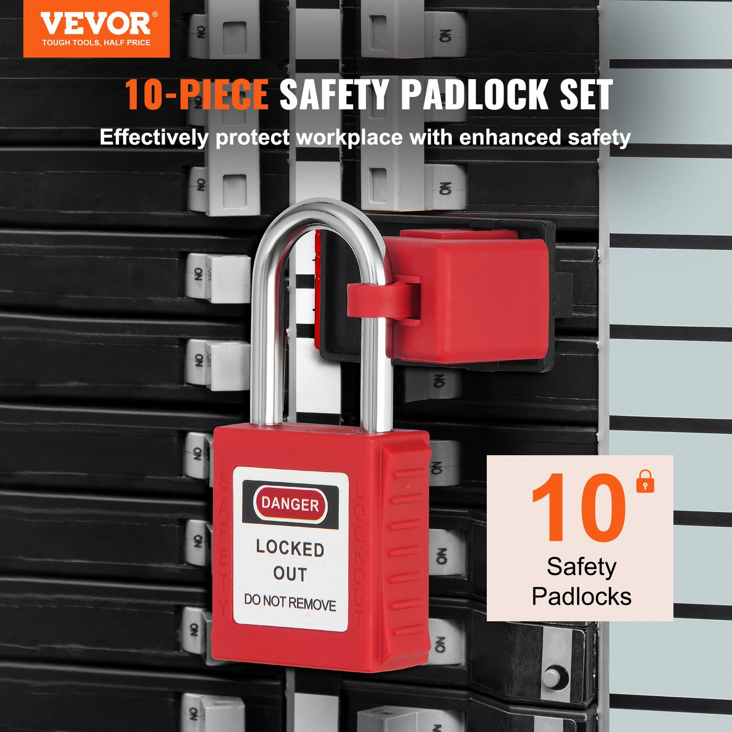 VEVOR Lockout Tagout Locks Set, 10 PCS Red Safety Lockout Padlocks, with 2 Keys Per Lock, OSHA Compliant Lockout Locks, Lock Out Tag Out Safety Padlocks for Electrical Lockout Tag Out Kits