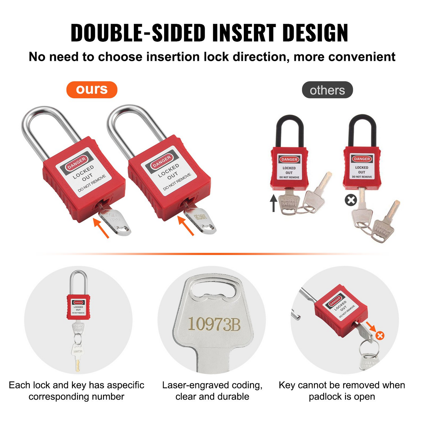 VEVOR Lockout Tagout Locks Set, 10 PCS Red Safety Lockout Padlocks, with 2 Keys Per Lock, OSHA Compliant Lockout Locks, Lock Out Tag Out Safety Padlocks for Electrical Lockout Tag Out Kits