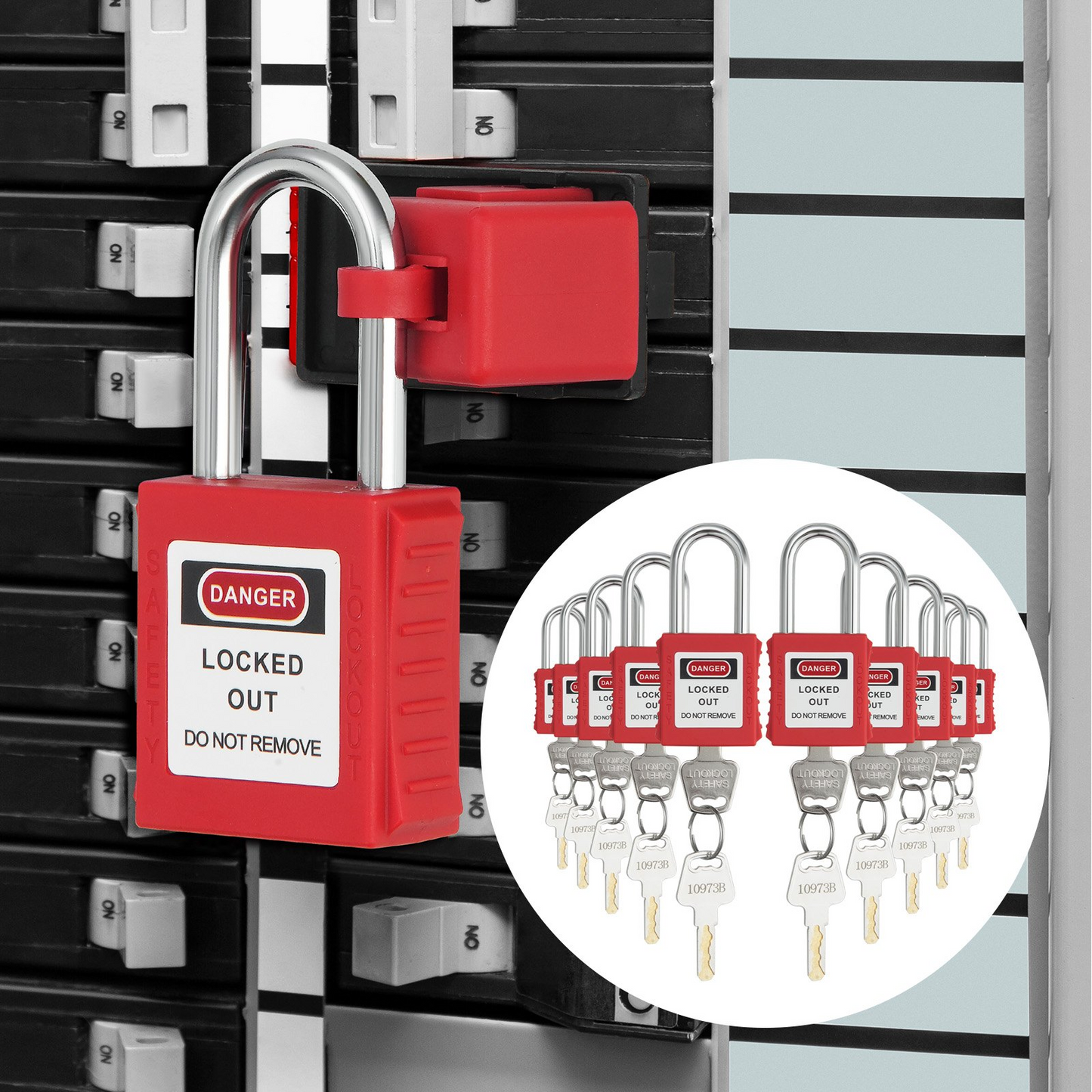 VEVOR Lockout Tagout Locks Set, 10 PCS Red Safety Lockout Padlocks, with 2 Keys Per Lock, OSHA Compliant Lockout Locks, Lock Out Tag Out Safety Padlocks for Electrical Lockout Tag Out Kits