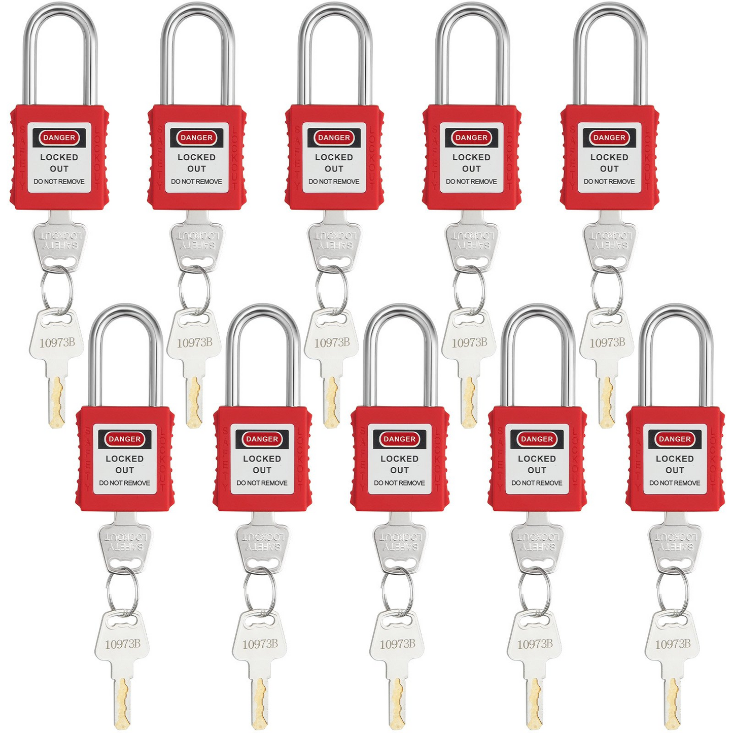 VEVOR Lockout Tagout Locks Set, 10 PCS Red Safety Lockout Padlocks, with 2 Keys Per Lock, OSHA Compliant Lockout Locks, Lock Out Tag Out Safety Padlocks for Electrical Lockout Tag Out Kits