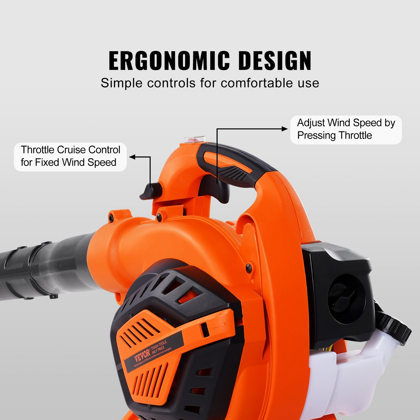 VEVOR Leaf Blower, 26CC 2-Cycle Handheld Leaf Blower with A Fuel Tank, 2-in-1 Blower 425CFM Air Volume 156MPH Speed, Ideal for Lawn Care, Leaf Cleaning, and Snow Removal