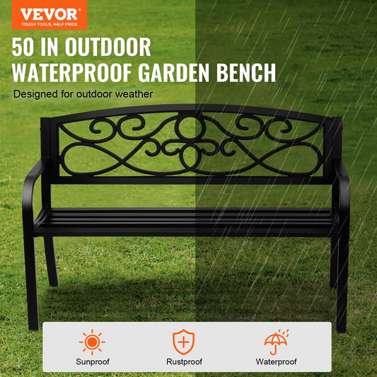 VEVOR Outdoor Bench, 50 inches Metal Garden Bench for Outdoors, 550 lbs Load Capacity Bench, Outdoor Garden Park Bench with Backrest and Armrests, Patio Bench for Garden, Park, Yard, Front Porch