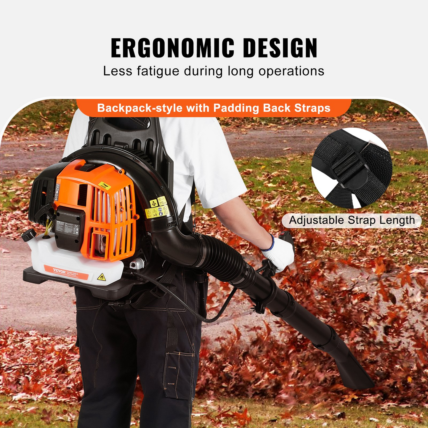 VEVOR Backpack Leaf Blower, 52CC 2-Cycle Leaf Blower with 1.37L Fuel Tank, 480CFM Air Volume 175MPH Speed, Ideal for Lawn Care, Leaf Cleaning, and Snow Removal