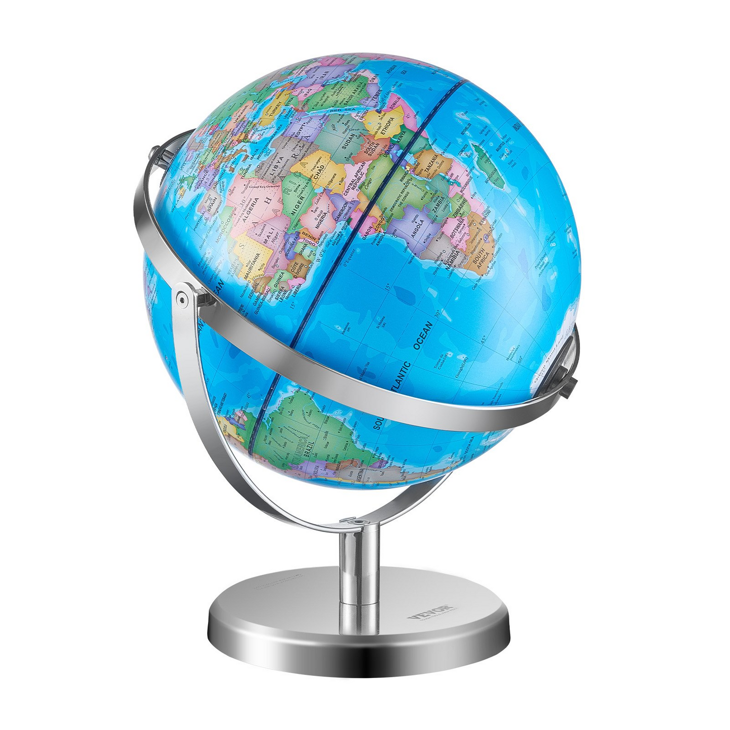 VEVOR Illuminated World Globe with Stand, 9 in/228.6 mm, Educational Earth Globe with Stable Heavy Metal Base and LED Constellation Night Light HD Printed Map, Spinning for Kids Classroom Learning