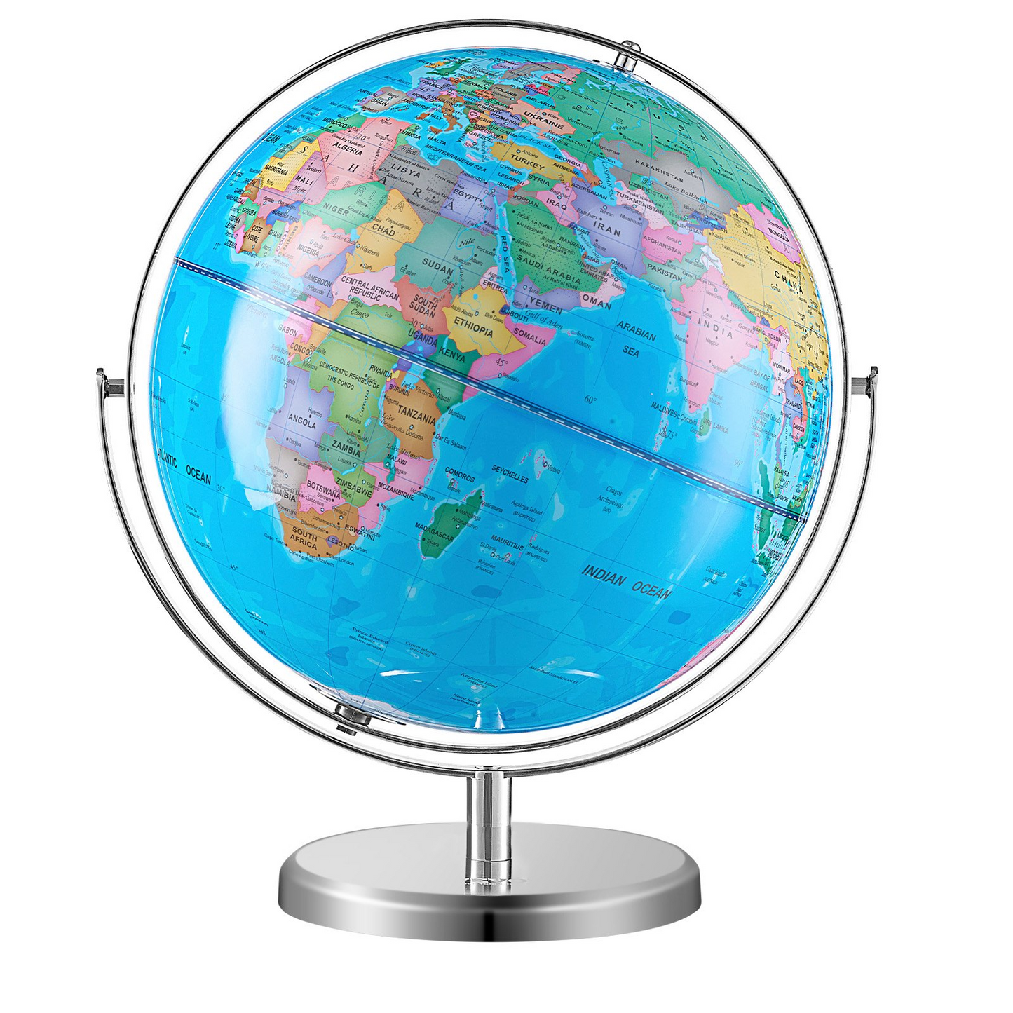 VEVOR Illuminated World Globe with Stand, 13 in/330.2 mm, Educational Earth Globe with Stable Heavy Metal Base and LED Constellation Night Light HD Printed Map, Spinning for Kids Classroom Learning