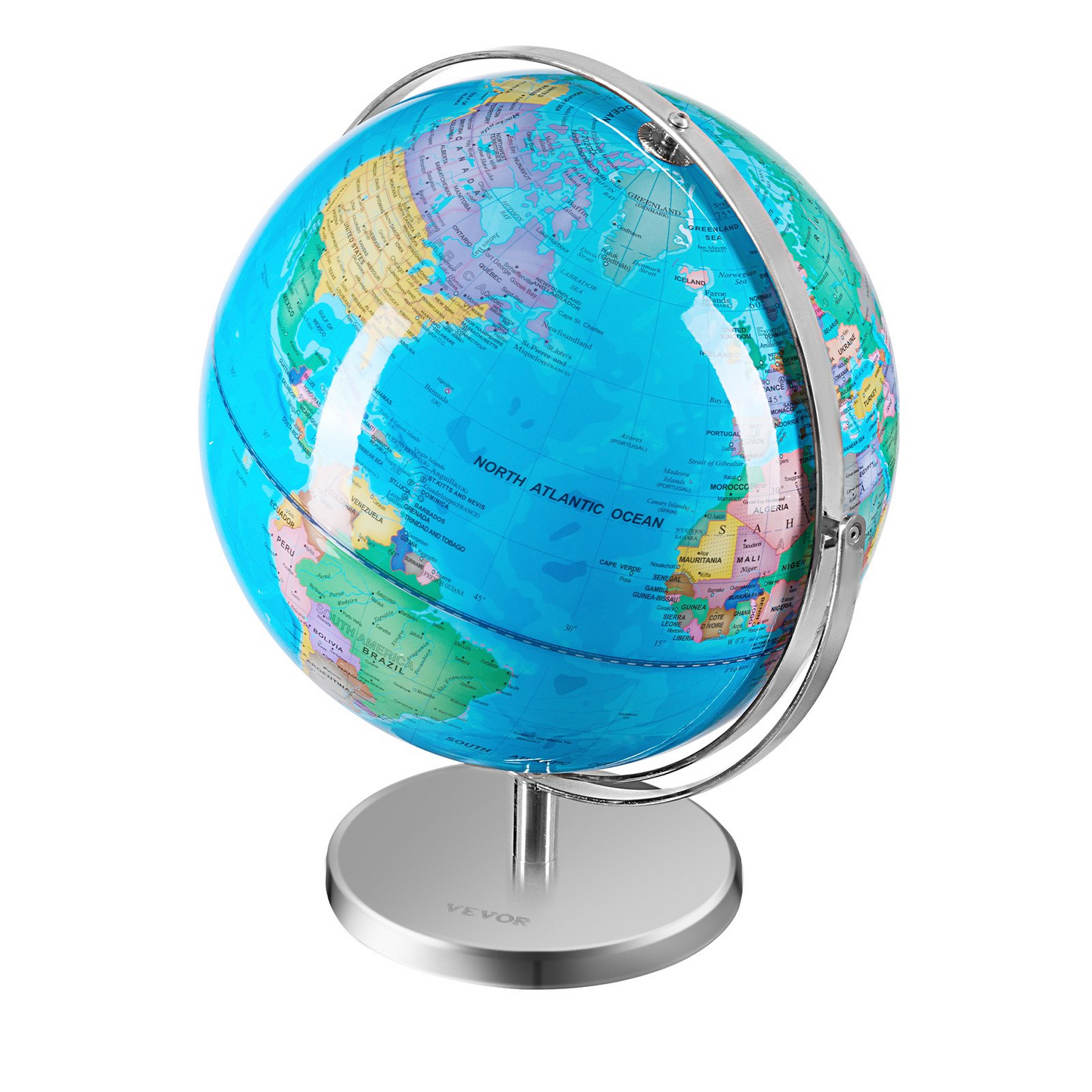 VEVOR Illuminated World Globe with Stand, 13 in/330.2 mm, Educational Earth Globe with Stable Heavy Metal Base and LED Constellation Night Light HD Printed Map, Spinning for Kids Classroom Learning