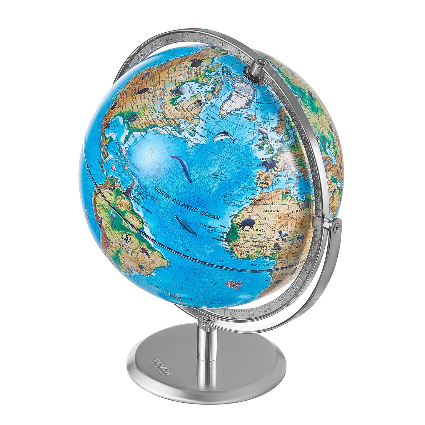 VEVOR Educational Globe for Kids, 10 in/254 mm, Interactive AR World Globe with AR Golden Globe APP LED Night Lighting 720° Rotation, STEM Toy Gifts for Kids Compatible with Android or iOS Devices