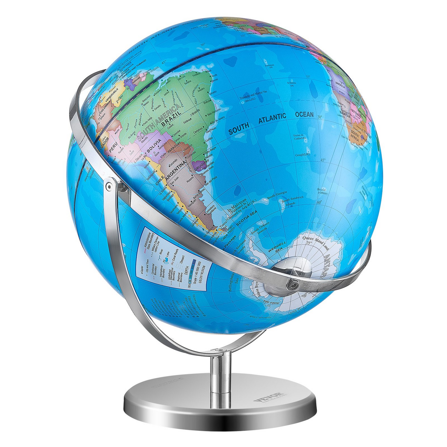 VEVOR Illuminated World Globe with Stand, 13 in/330.2 mm, Educational Earth Globe with Stable Heavy Metal Base HD Printed Map and LED Night Lighting, 720° Spinning Globe for Kids Classroom Learning