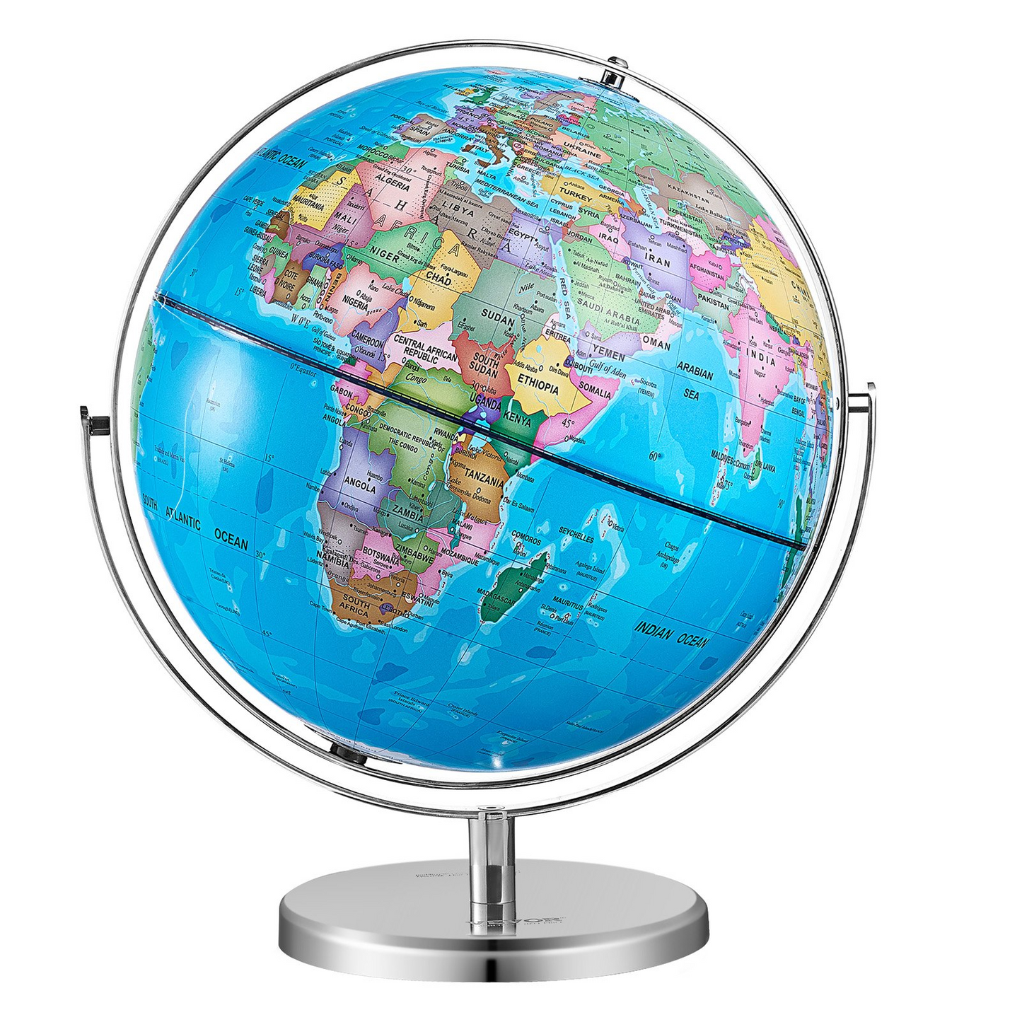 VEVOR Illuminated World Globe with Stand, 13 in/330.2 mm, Educational Earth Globe with Stable Heavy Metal Base HD Printed Map and LED Night Lighting, 720° Spinning Globe for Kids Classroom Learning