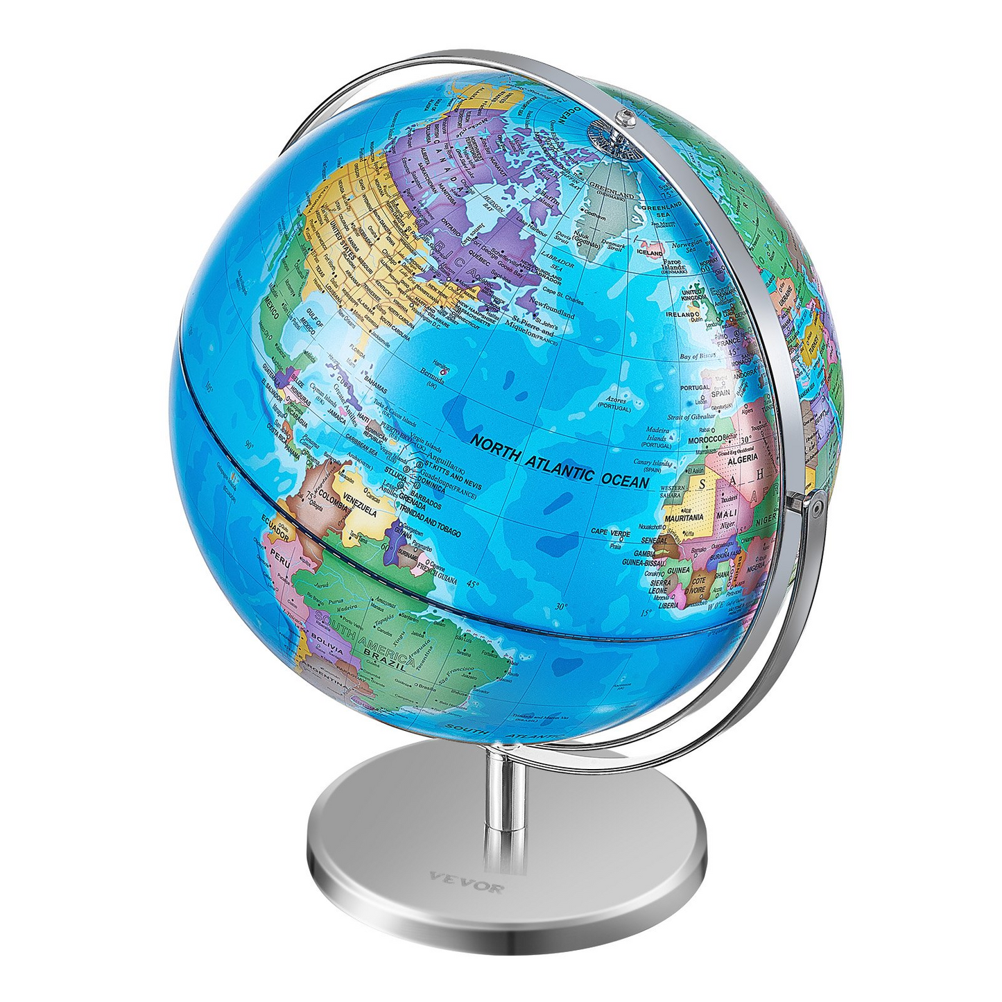 VEVOR Illuminated World Globe with Stand, 13 in/330.2 mm, Educational Earth Globe with Stable Heavy Metal Base HD Printed Map and LED Night Lighting, 720° Spinning Globe for Kids Classroom Learning